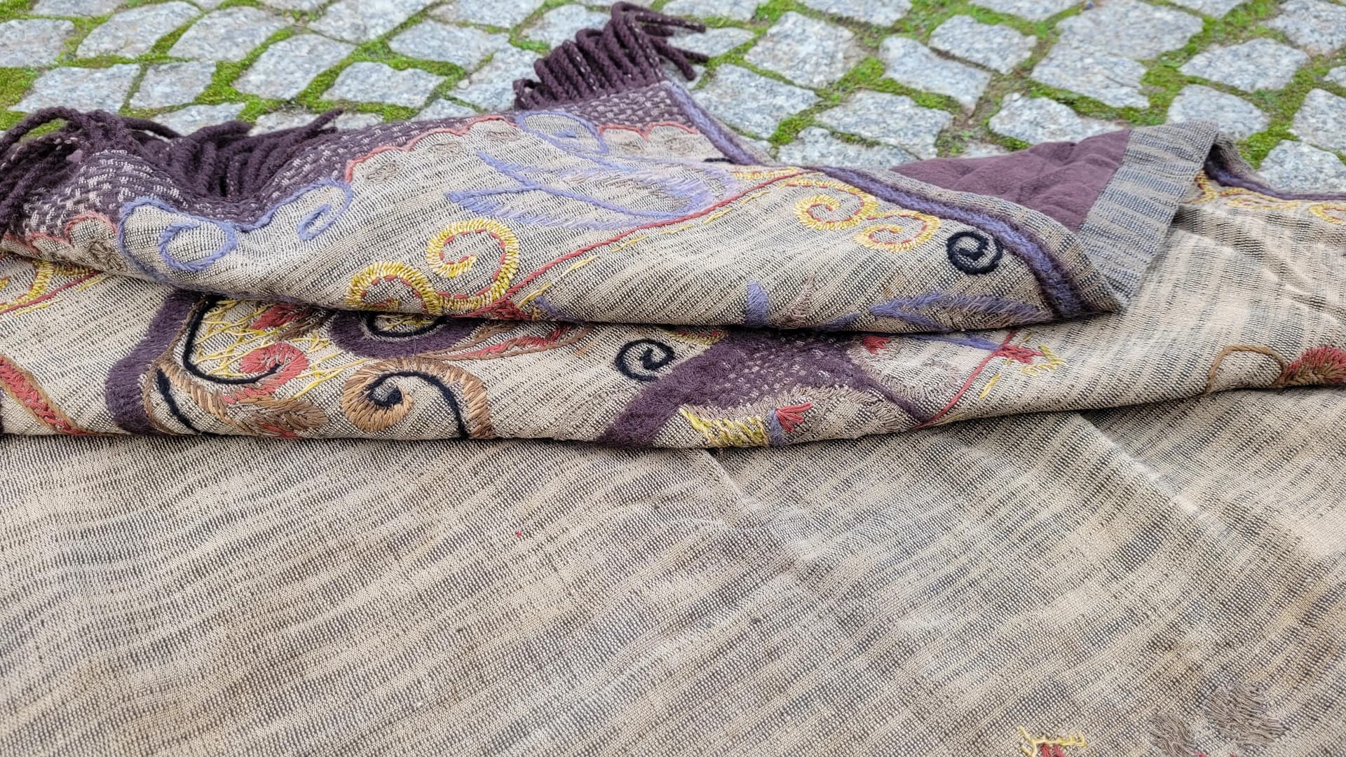 Narzuta gobelinowa, Art Nouveau, beżowy, wełna i bawełna, Polska, początek XX w., 115x180cm - 87646