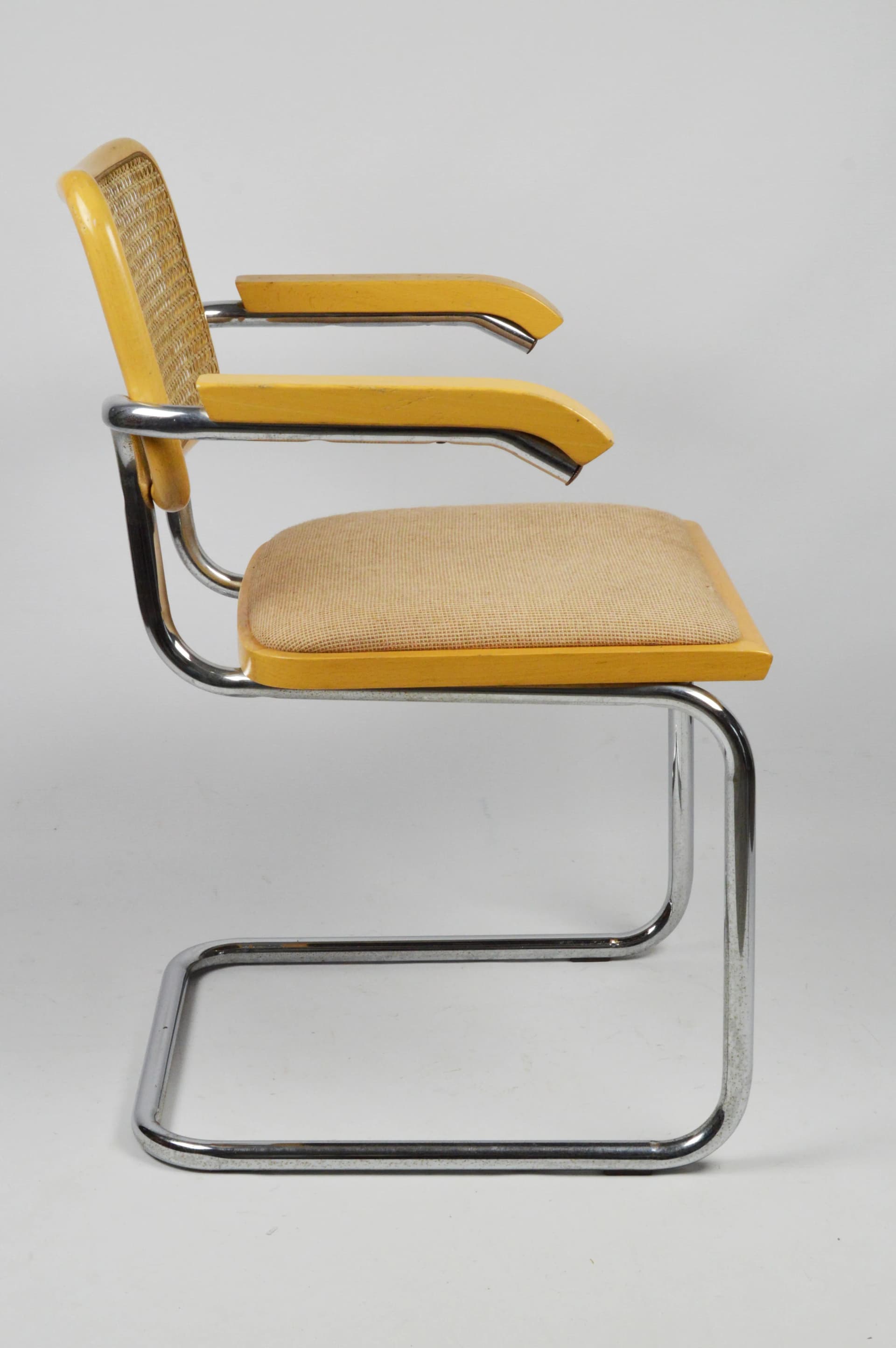 Krzesło z podłokietnikami, insp. M. Breuer, chrom żółty, Polska, lata 70. - 84727