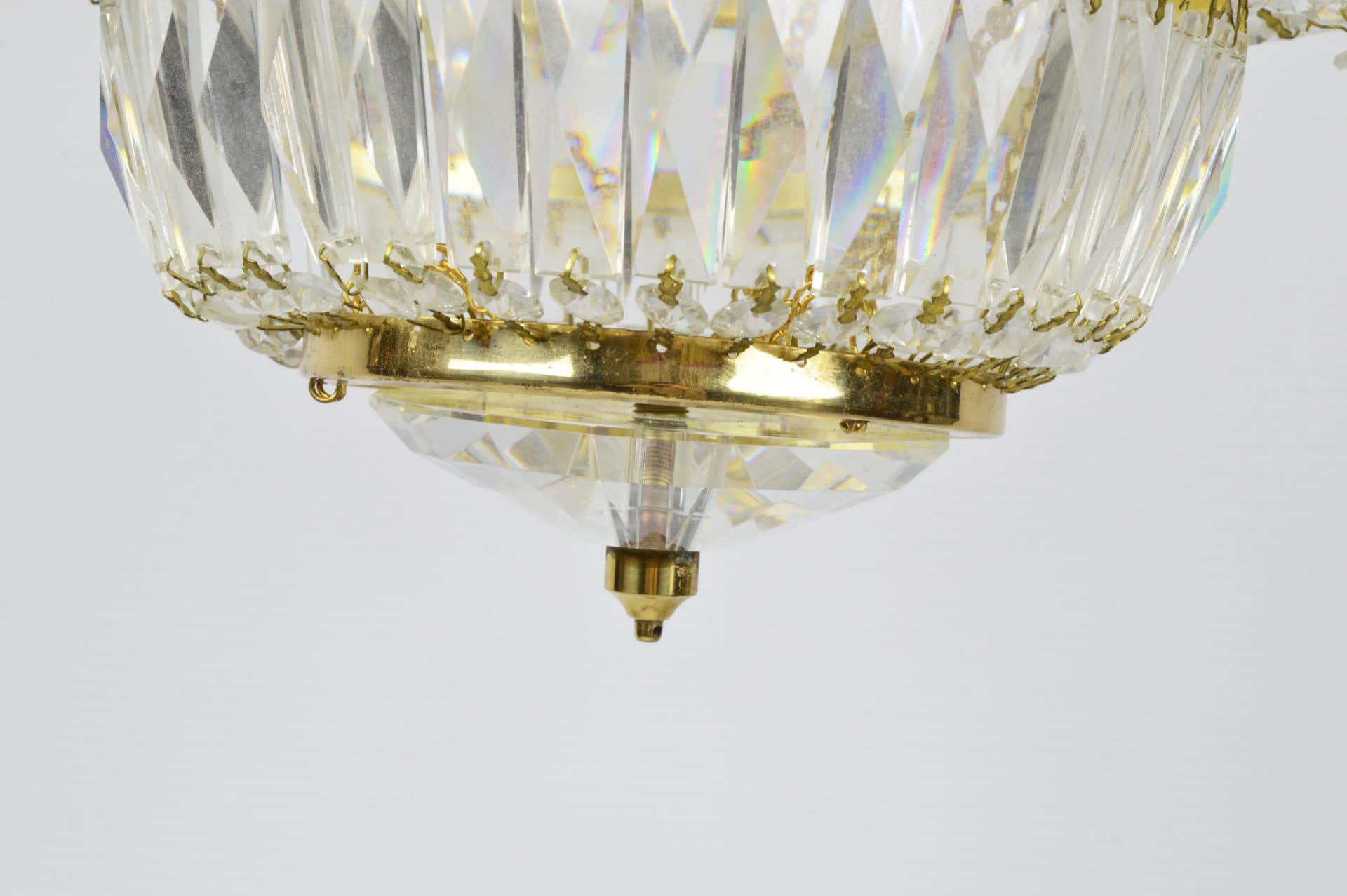 Żyrandol kryształowy transparentny, metal złoty, Polska, lata 70. - 84708