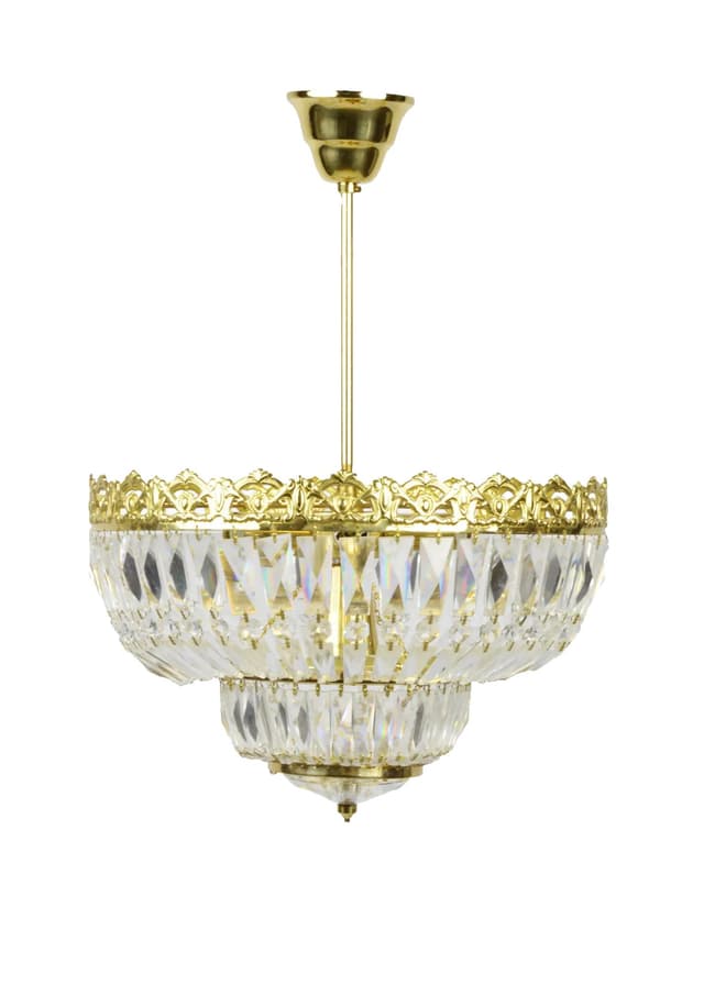 Żyrandol kryształowy transparentny, metal złoty, Polska, lata 70. - WYMIARY