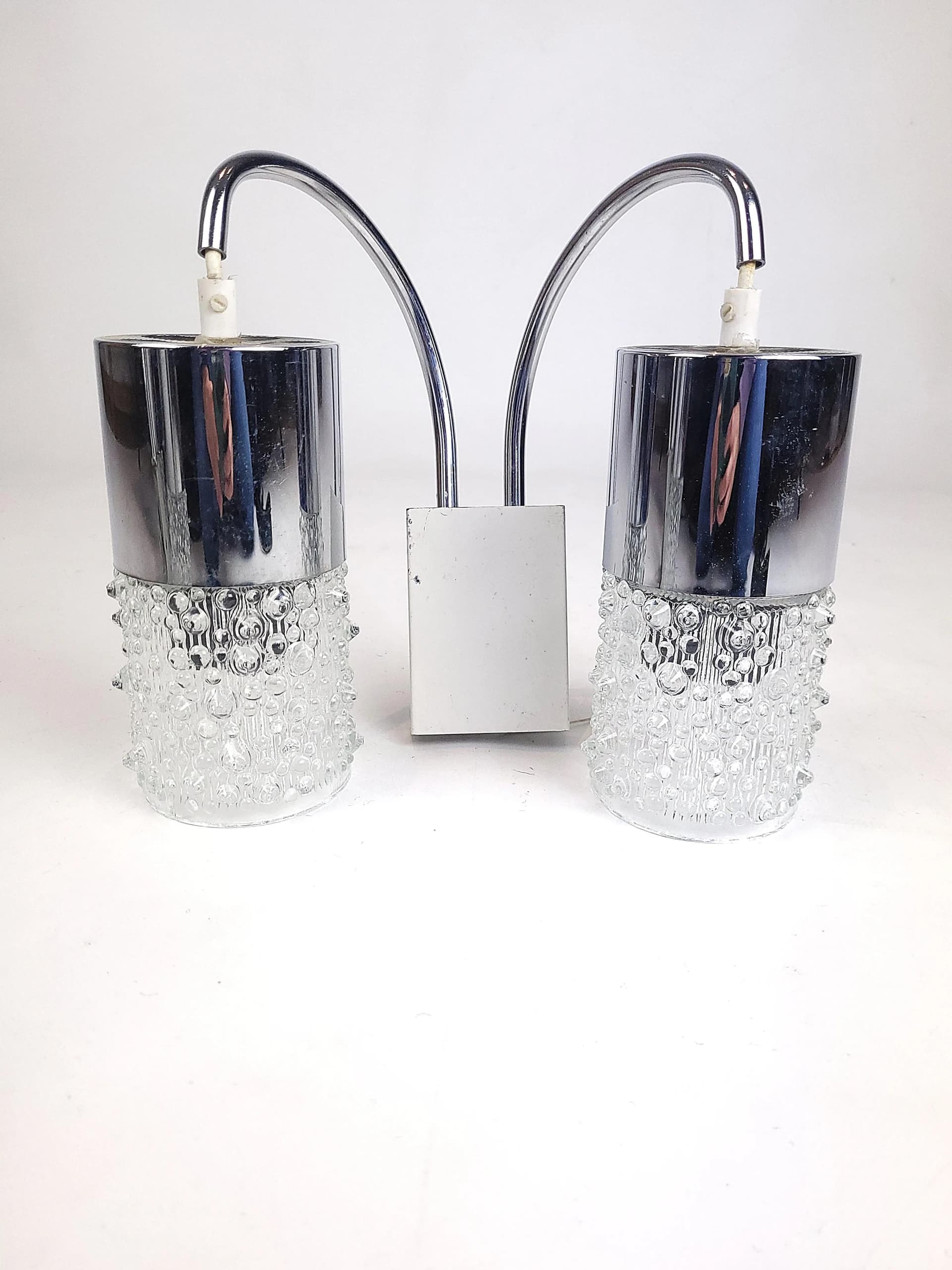 Para kinkietów Space Age, chrom, szkło, Polska, lata 70. - 84686