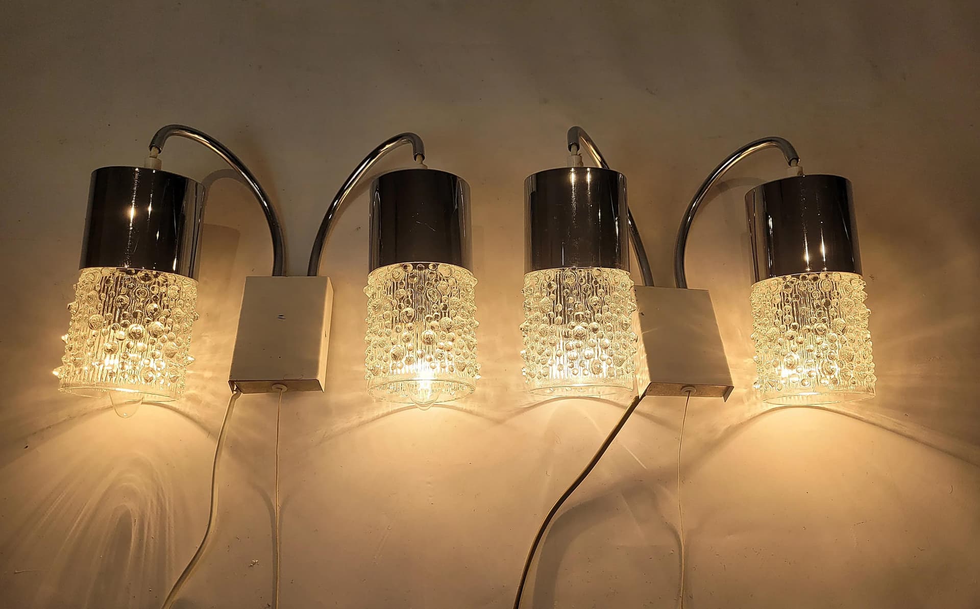 Para kinkietów Space Age, chrom, szkło, Polska, lata 70. - 84687