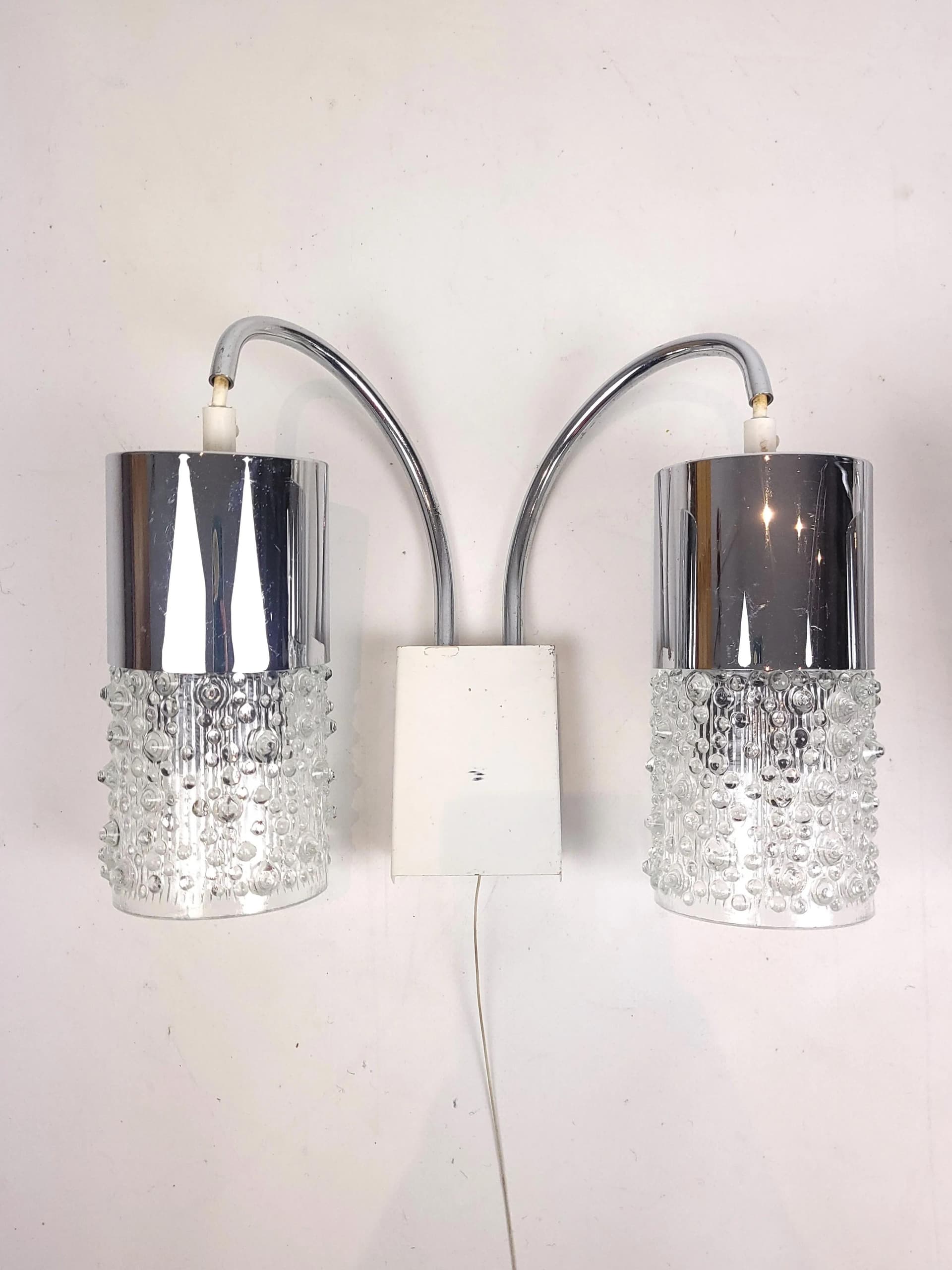 Para kinkietów Space Age, chrom, szkło, Polska, lata 70. - 84690