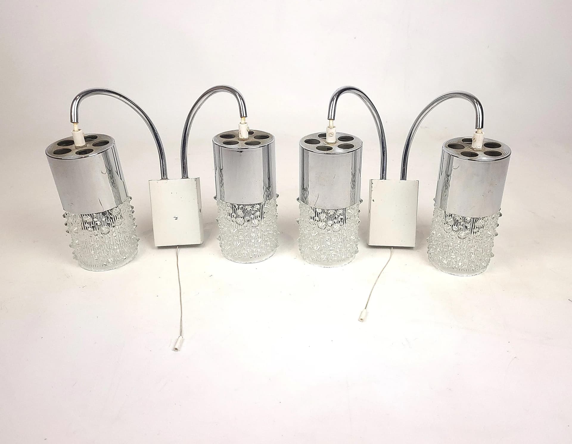 Para kinkietów Space Age, chrom, szkło, Polska, lata 70. - 84683