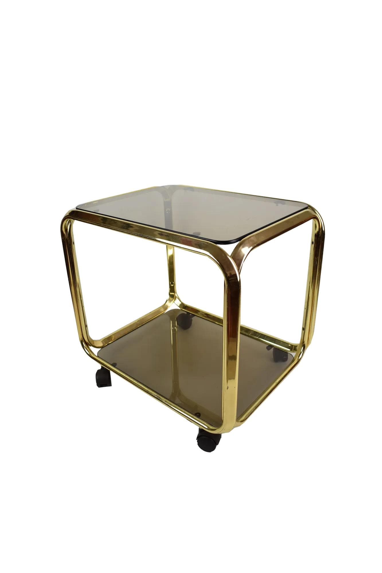 Bar cart, golden chrome steel, smoked glass, Poland, 1970s.