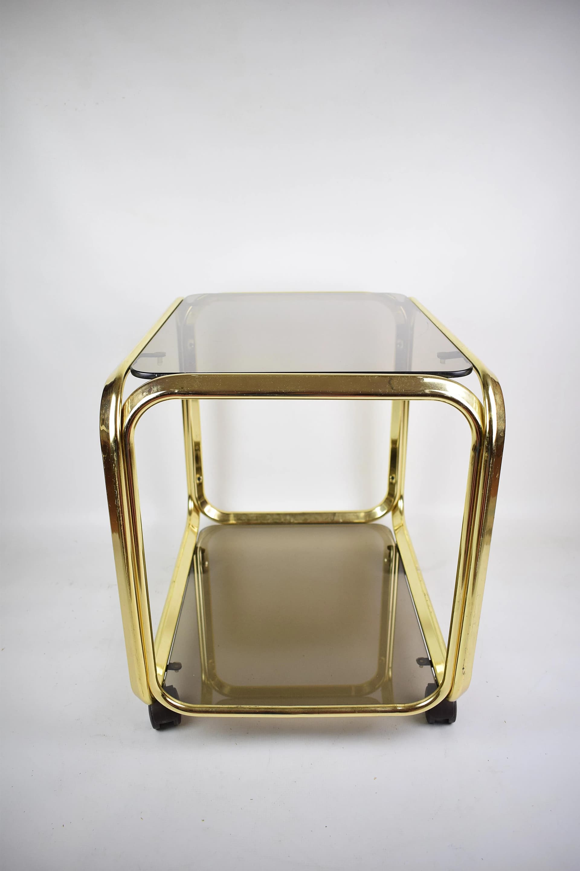 Bar cart, golden chrome steel, smoked glass, Poland, 1970s. - 84662