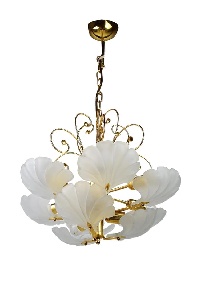 Żyrandol, złoty, metal mosiądz szkło, Belgia, lata 70. - WYMIARY