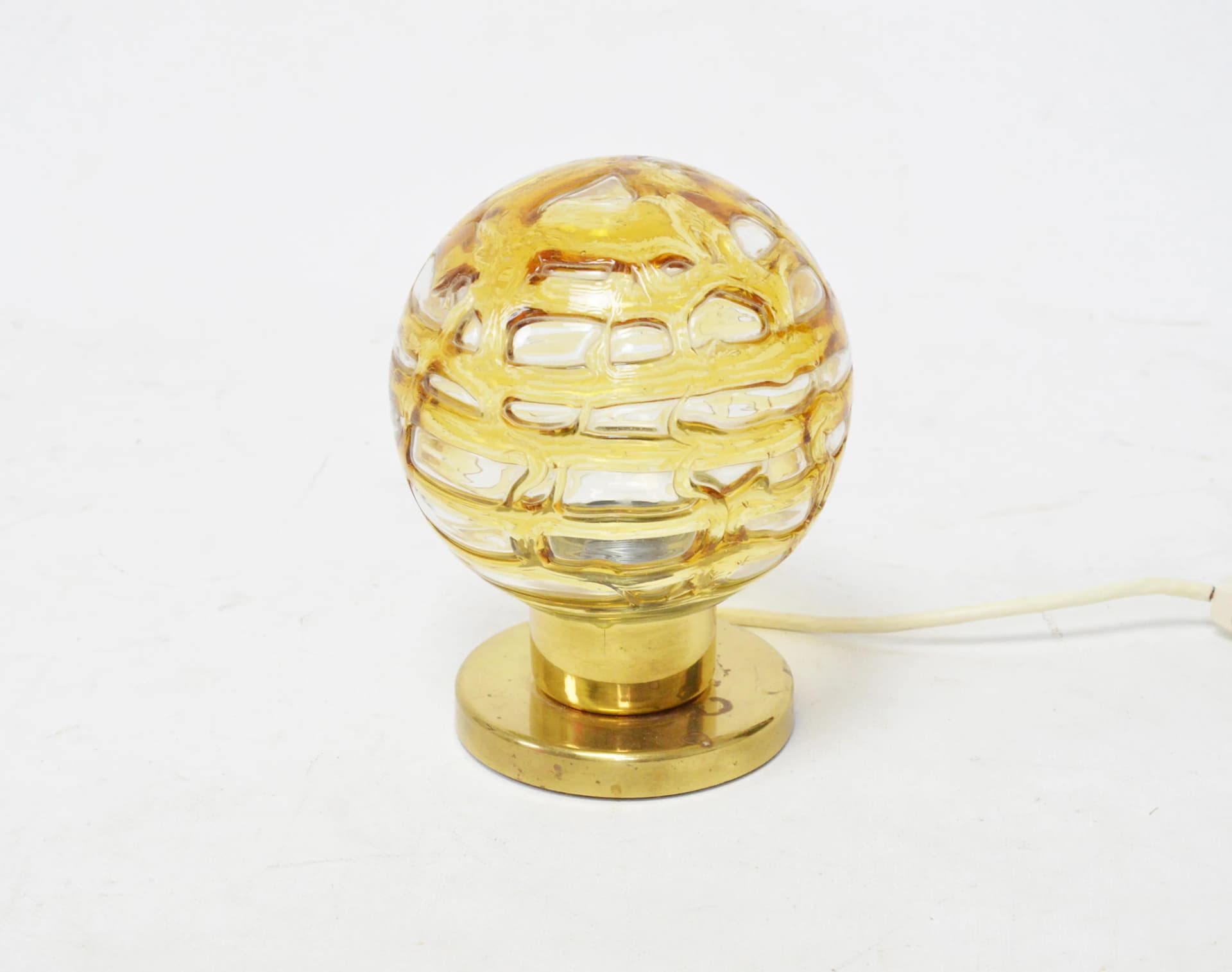 Bedside lamp, amber glass, golden brass, Doria Leuchten, Germany, 1970s. - 84627