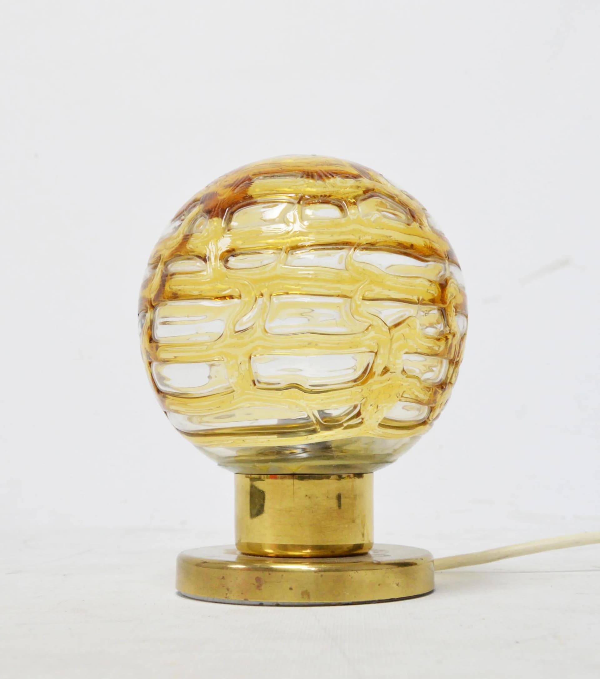Bedside lamp, amber glass, golden brass, Doria Leuchten, Germany, 1970s. - 84625