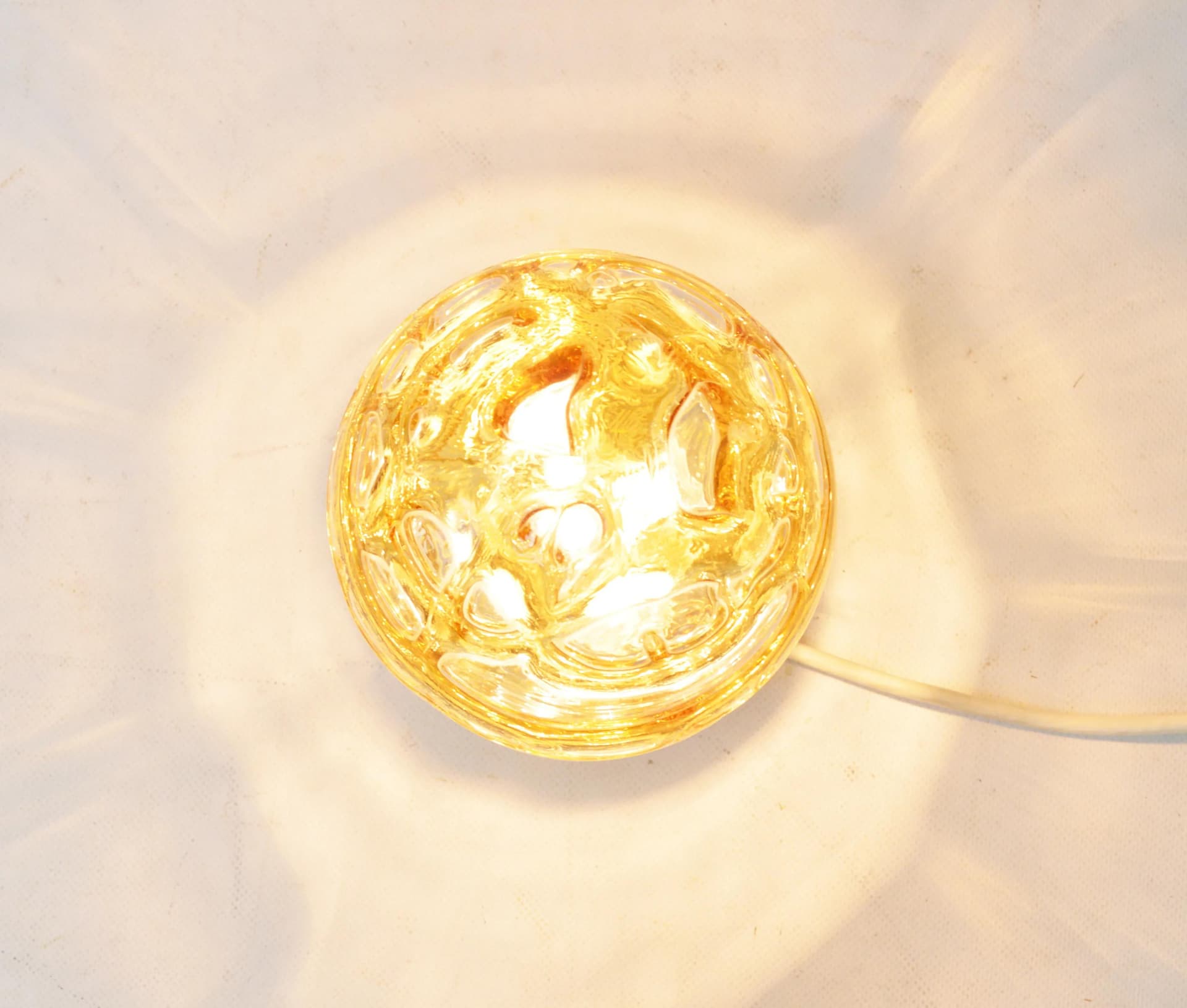 Bedside lamp, amber glass, golden brass, Doria Leuchten, Germany, 1970s. - 84628
