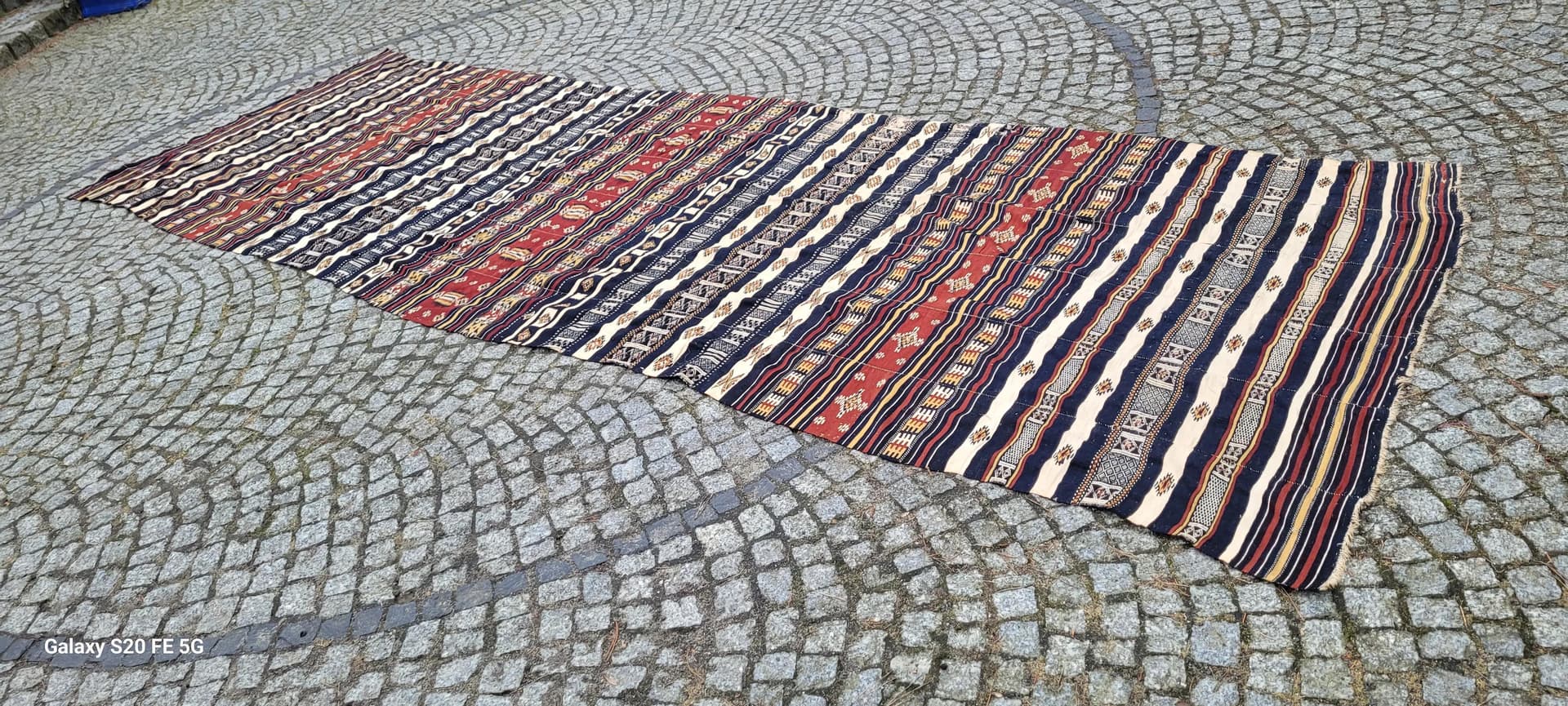 Dywan kilim pasiak, 140x445cm, multikolor, wełna, Afganistan, lata 80. - 87586