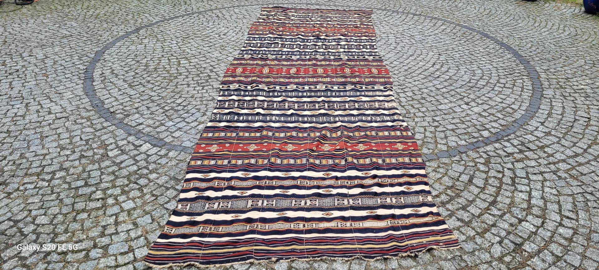Dywan kilim pasiak, 140x445cm, multikolor, wełna, Afganistan, lata 80. - 87587