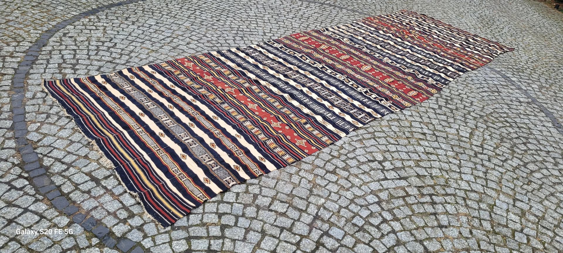 Dywan kilim pasiak, 140x445cm, multikolor, wełna, Afganistan, lata 80. - 87584