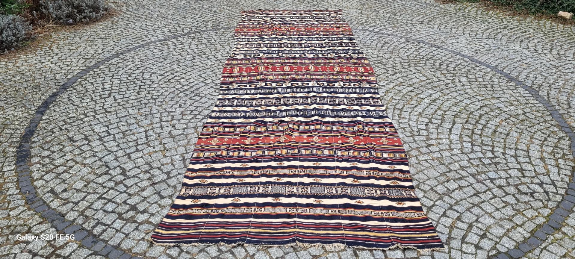 Dywan kilim pasiak, 140x445cm, multikolor, wełna, Afganistan, lata 80. - 87585