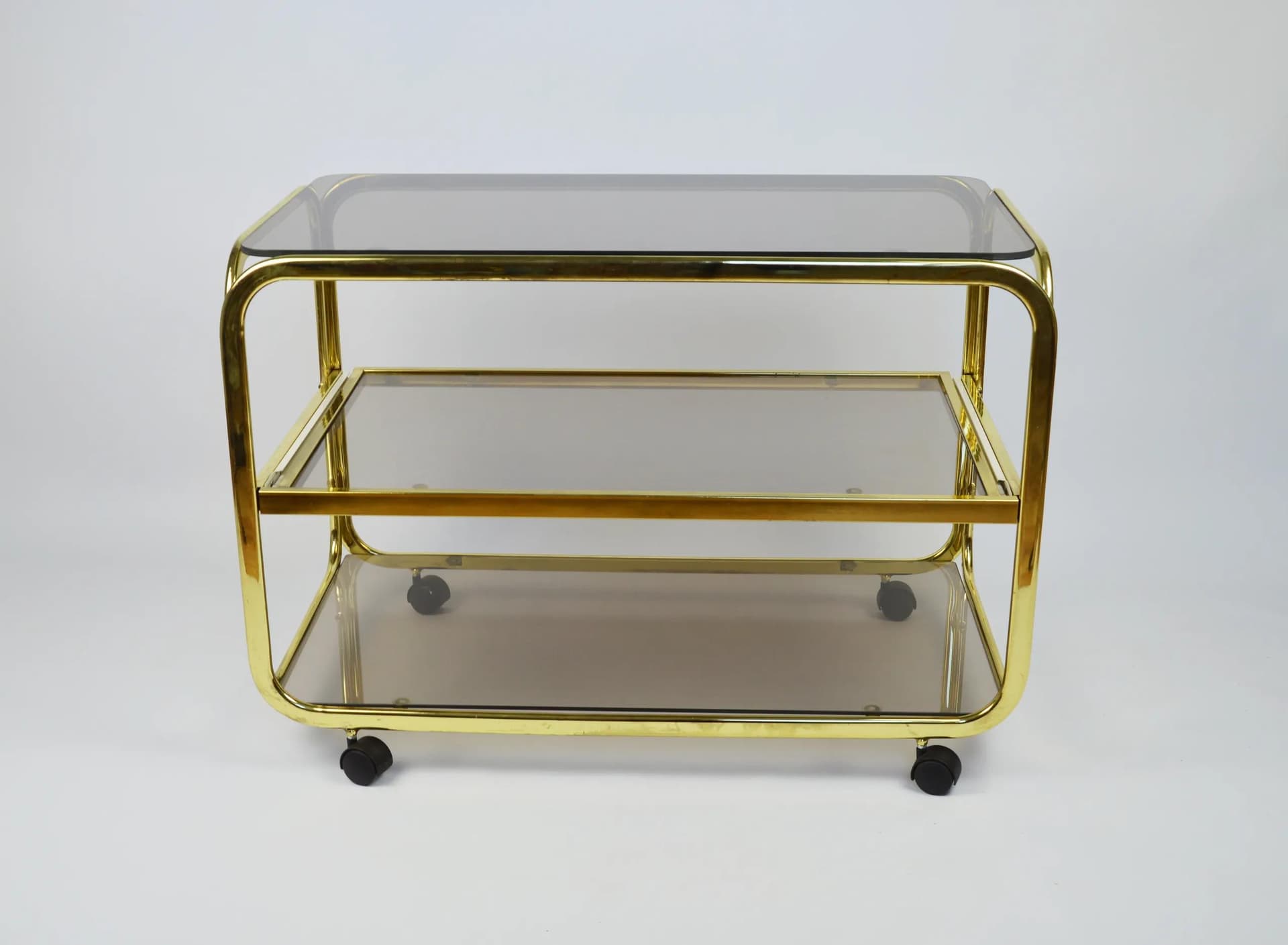 Mobile side table, golden metal, Poland, 1980s. - 84583