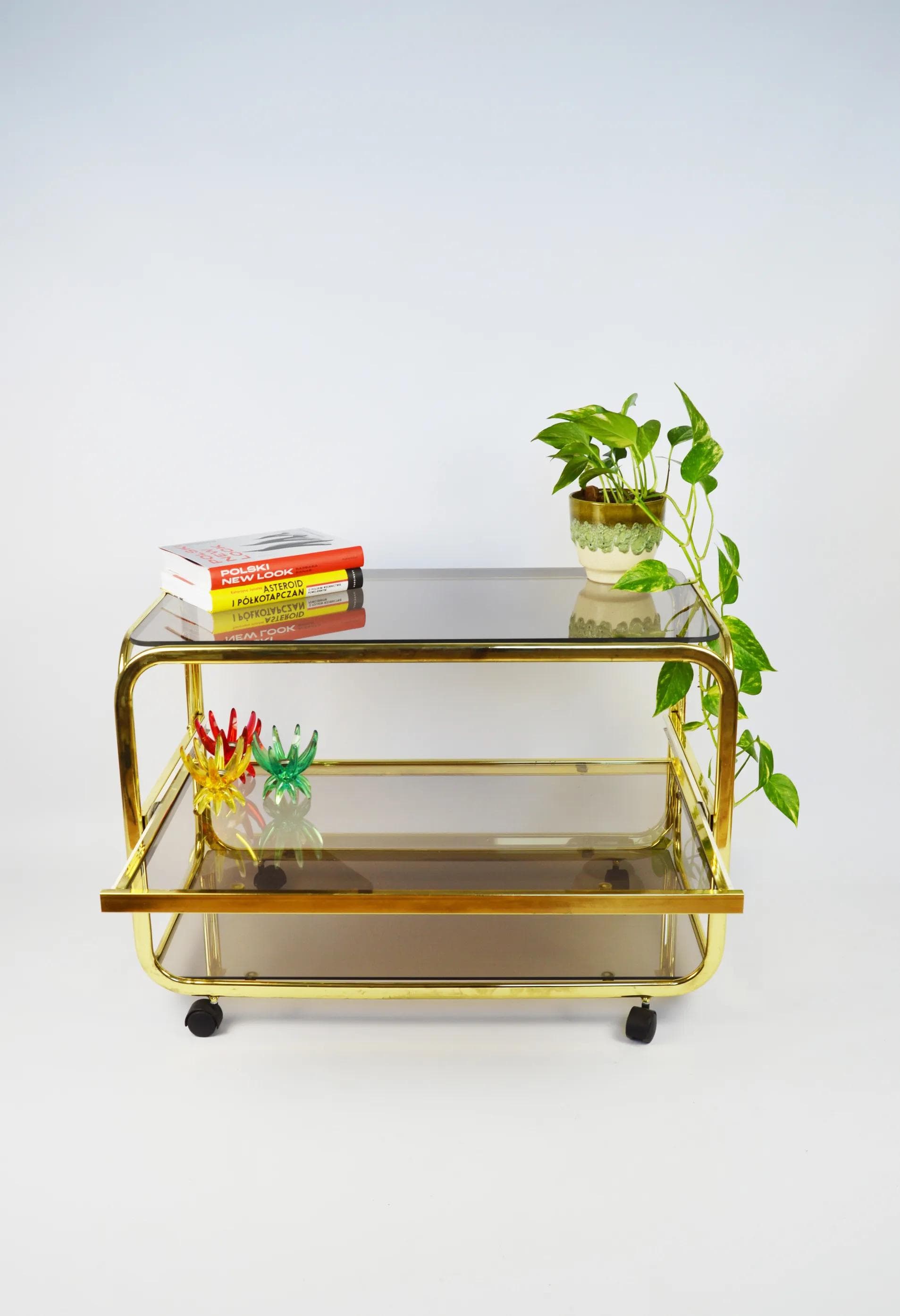 Mobile side table, golden metal, Poland, 1980s. - 84587