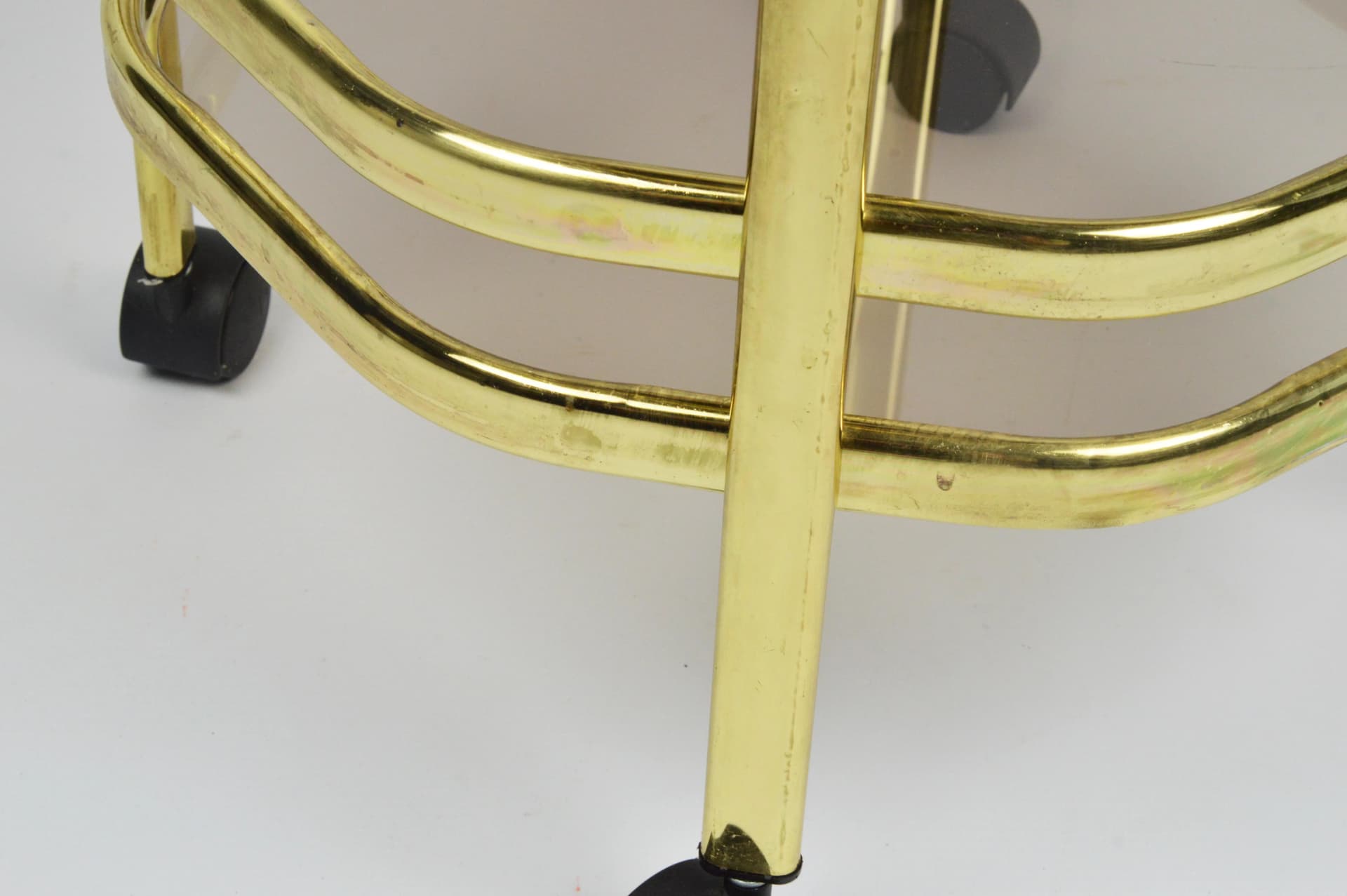 Bar cart, golden, metal glass, Poland, 1980s. - 84513