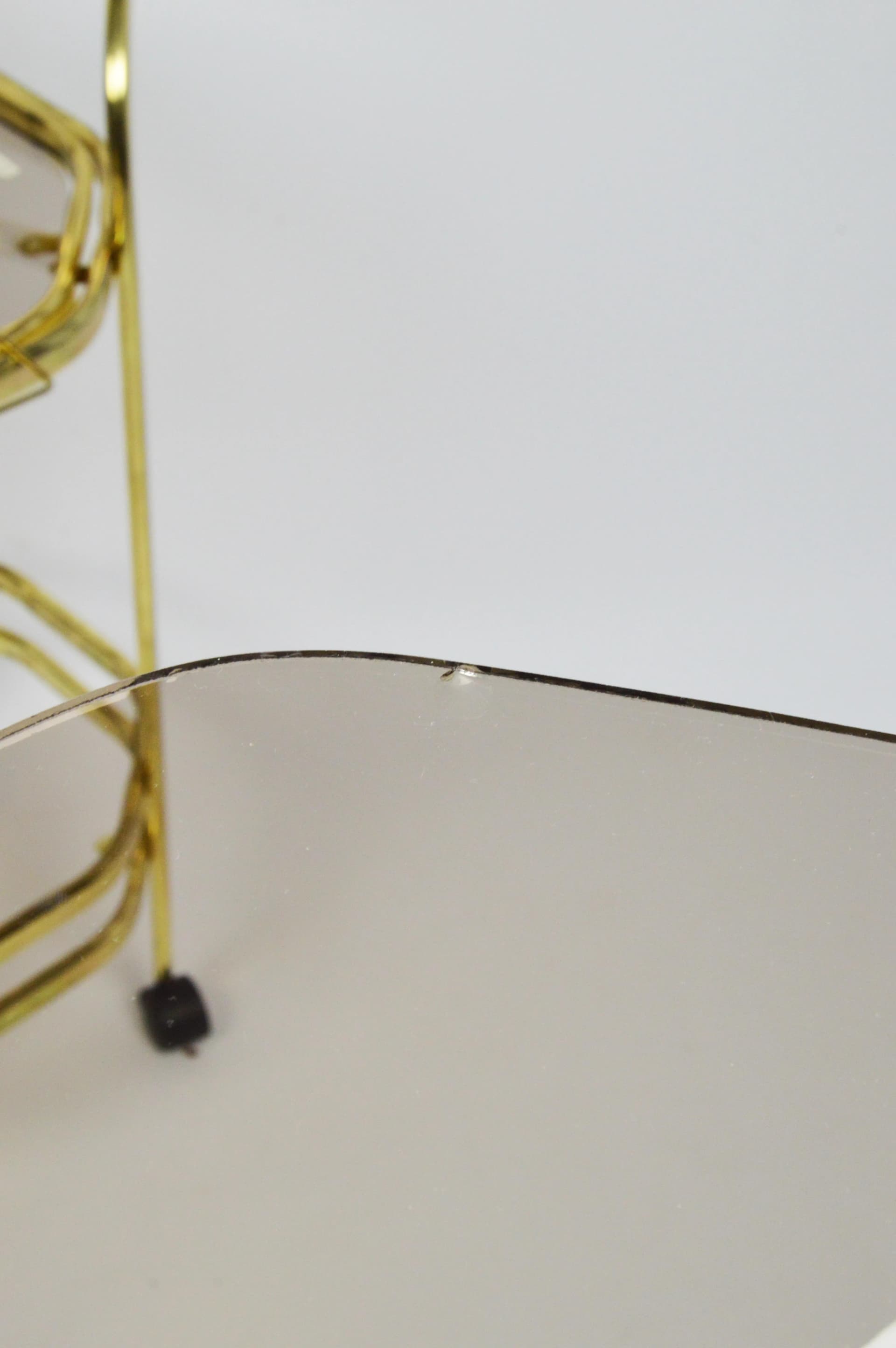 Bar cart, golden, metal glass, Poland, 1980s. - 84517