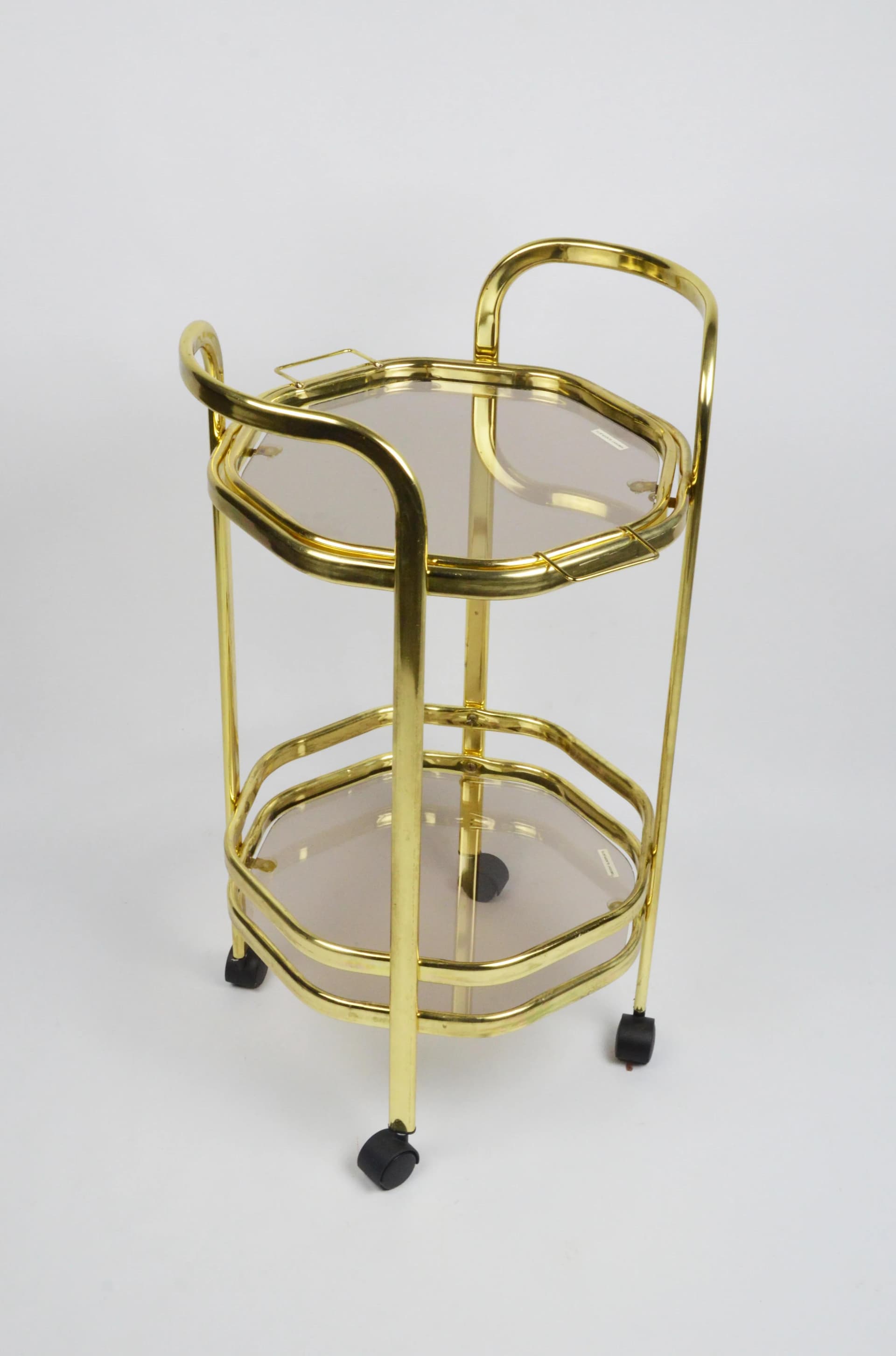 Bar cart, golden, metal glass, Poland, 1980s. - 84514