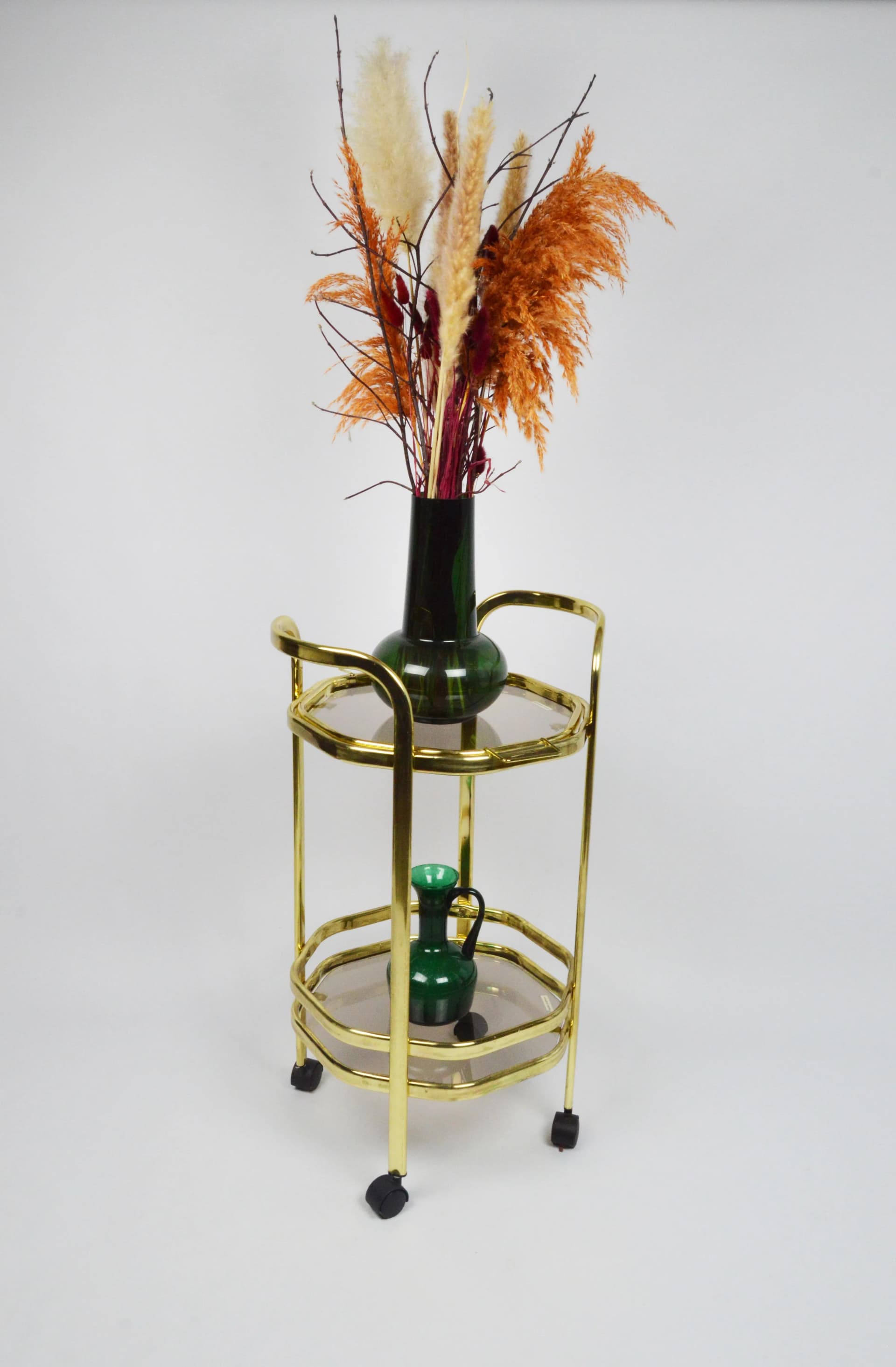 Bar cart, golden, metal glass, Poland, 1980s. - 84516