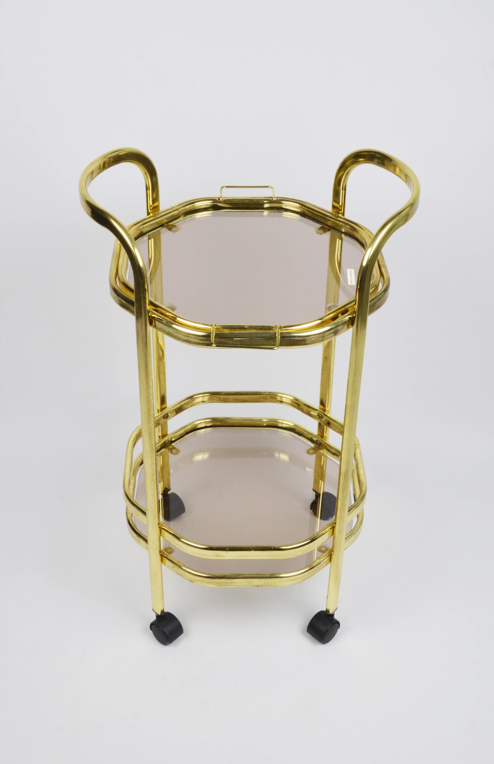 Bar cart, golden, metal glass, Poland, 1980s. - 84511