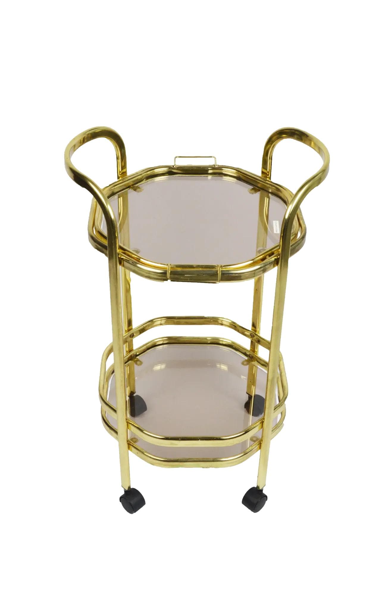 Bar cart, golden, metal glass, Poland, 1980s.