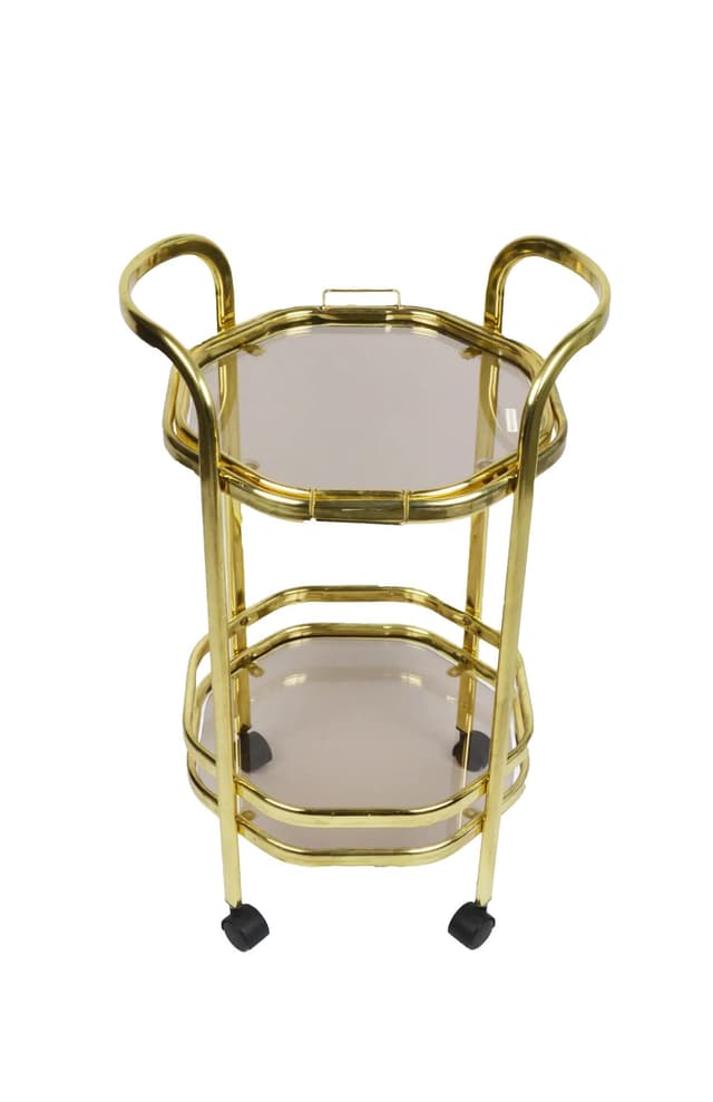 Bar cart, golden, metal glass, Poland, 1980s. - DIMENSION