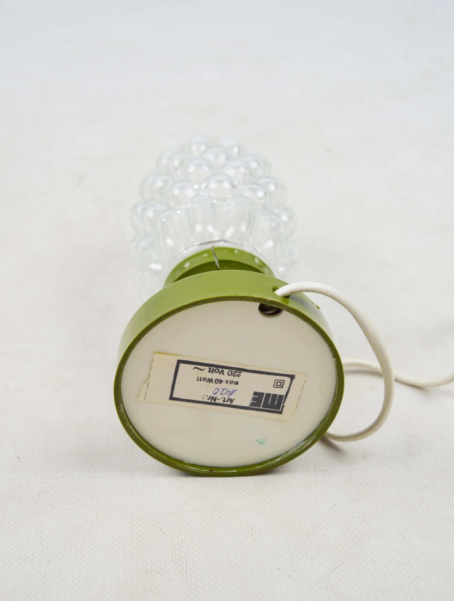 Lampka nocna, klosz szklany, podstawa oliwkowa, Polska, lata 70. - 84485