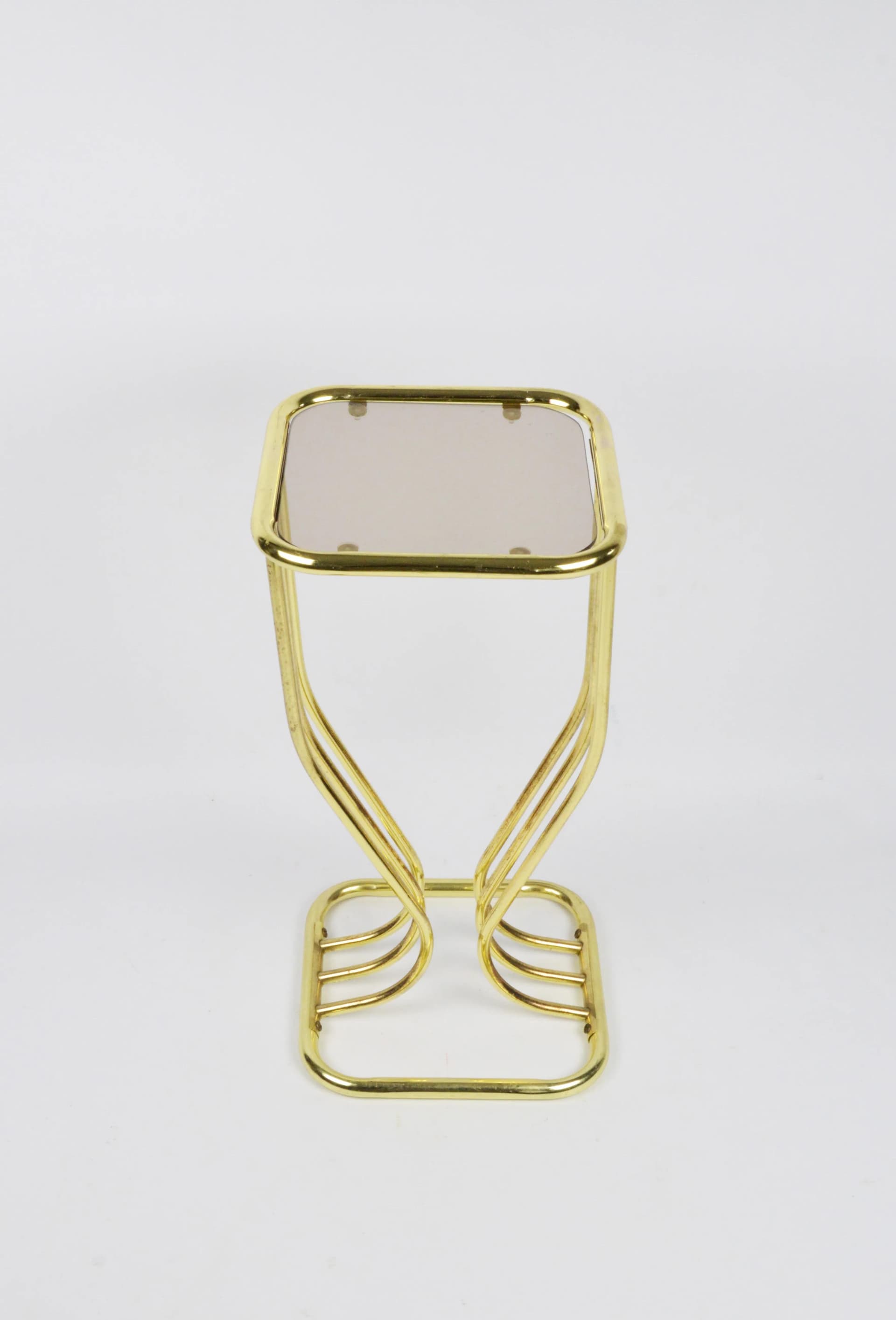 Plant stand Hollywood Regency, golden metal, smoked glass, Poland, 1980s. - 84474