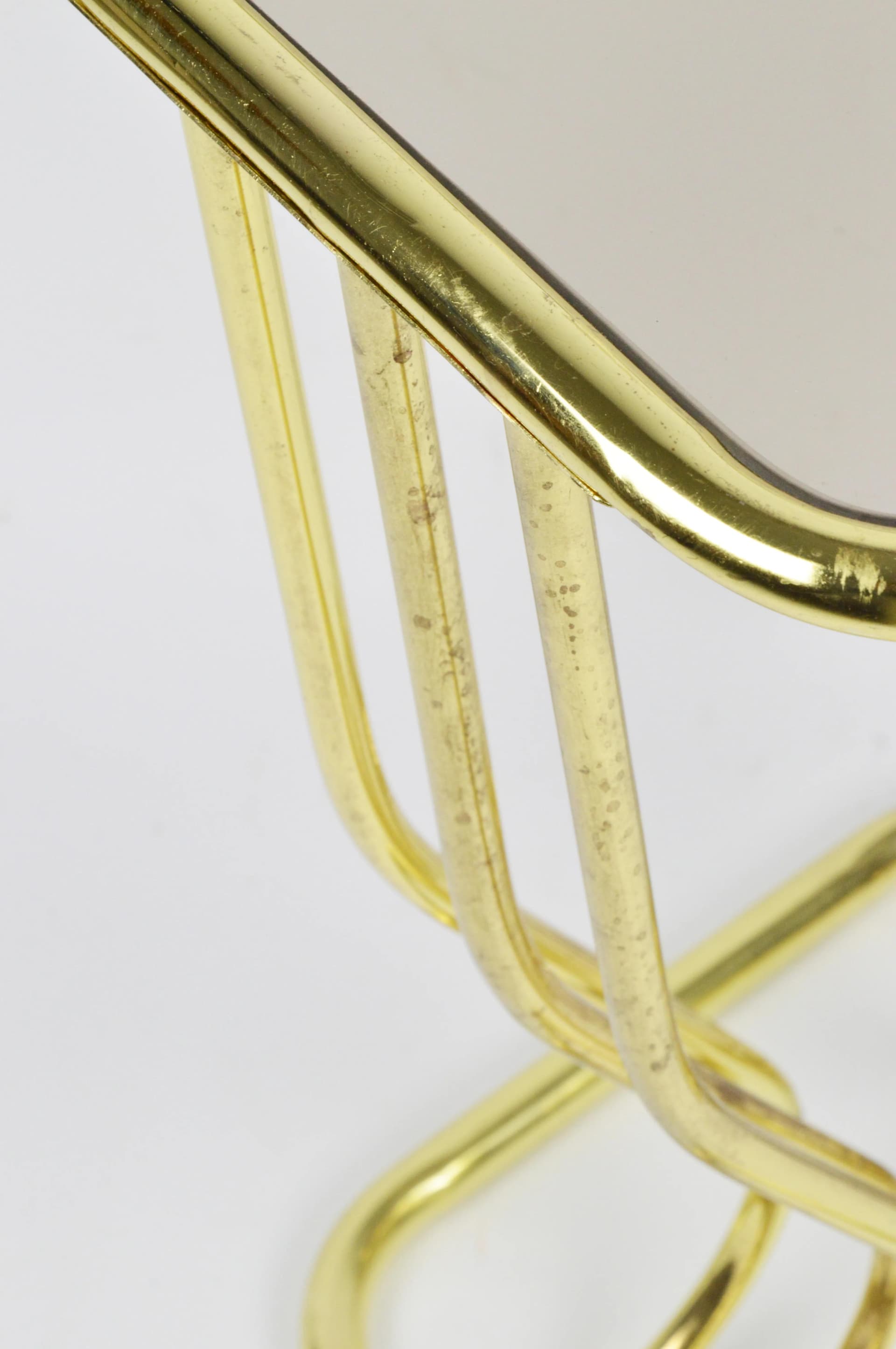 Plant stand Hollywood Regency, golden metal, smoked glass, Poland, 1980s. - 84475