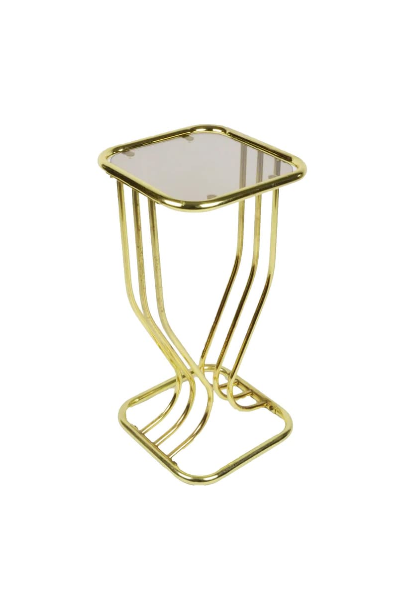 Plant stand Hollywood Regency, golden metal, smoked glass, Poland, 1980s.
