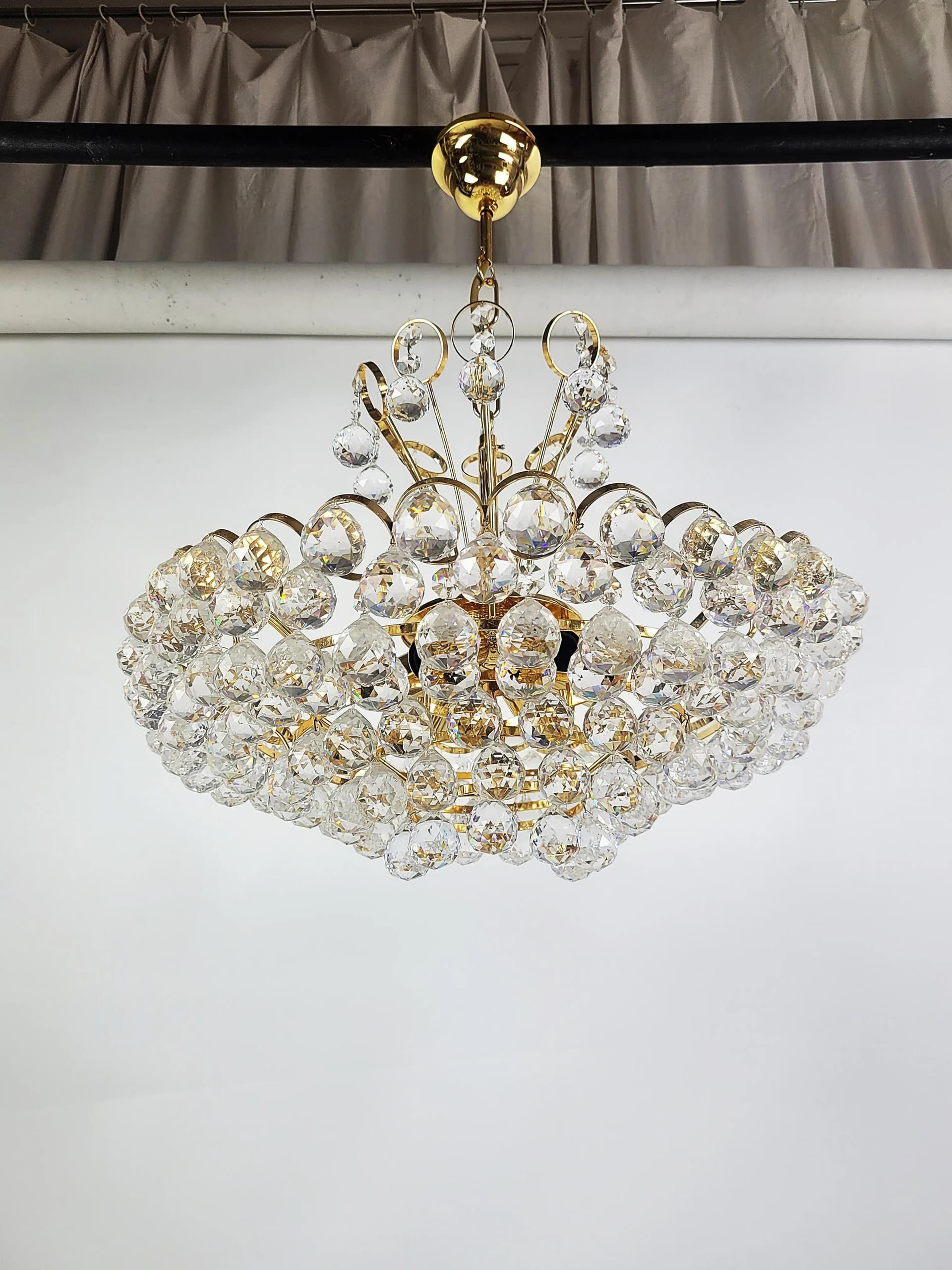 Żyrandol kryształowy, złocony mosiądz, Joski Bodemais, lata 70. - 84445