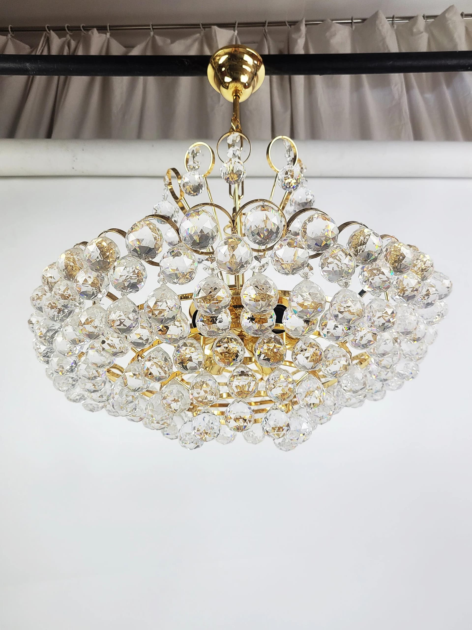 Żyrandol kryształowy, złocony mosiądz, Joski Bodemais, lata 70. - 84447