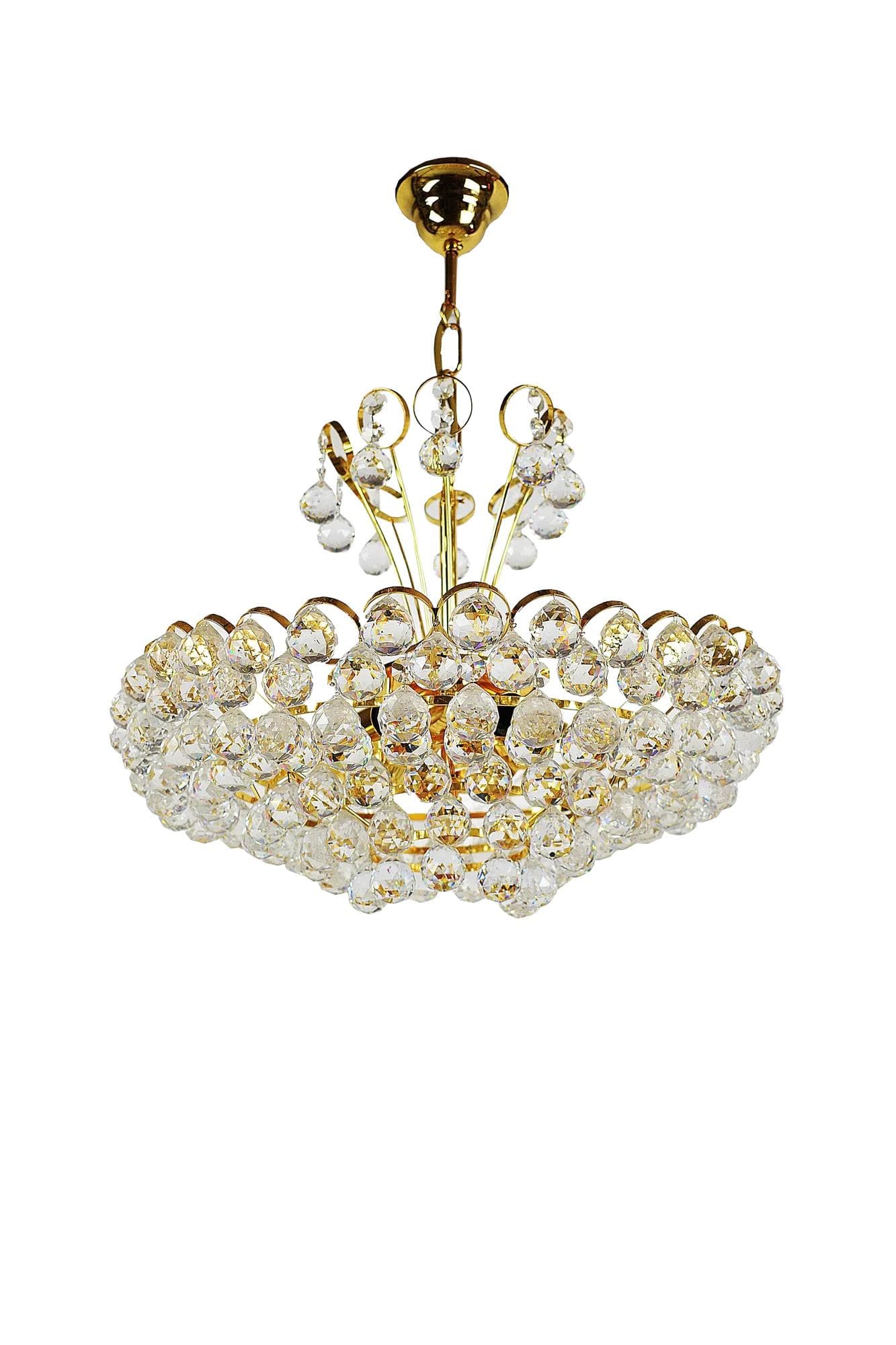 Żyrandol kryształowy, złocony mosiądz, Joski Bodemais, lata 70.
