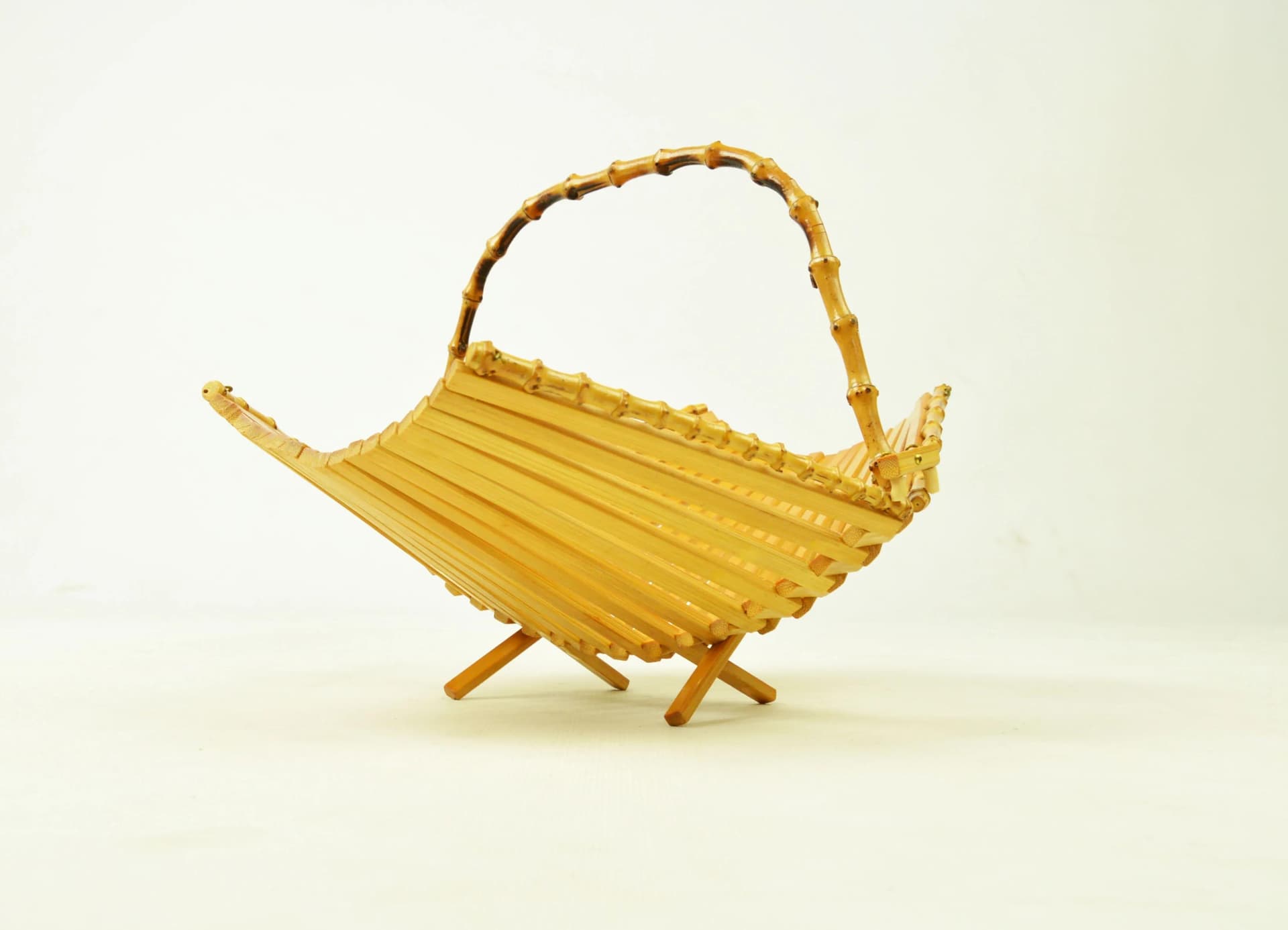 Stojak na owoce, żółty, drewno, Polska, lata 70. - 84437