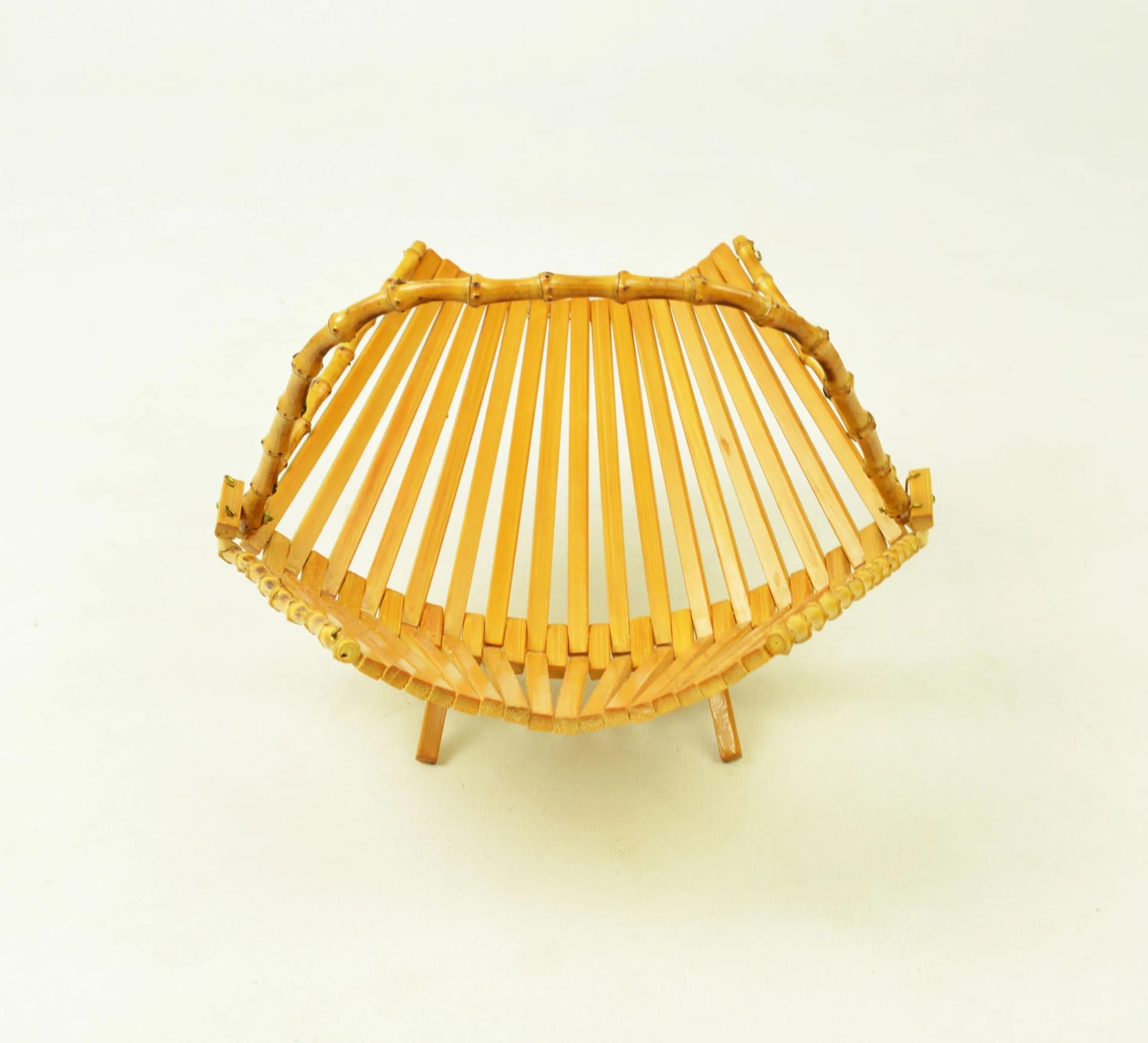 Stojak na owoce, żółty, drewno, Polska, lata 70. - 84434