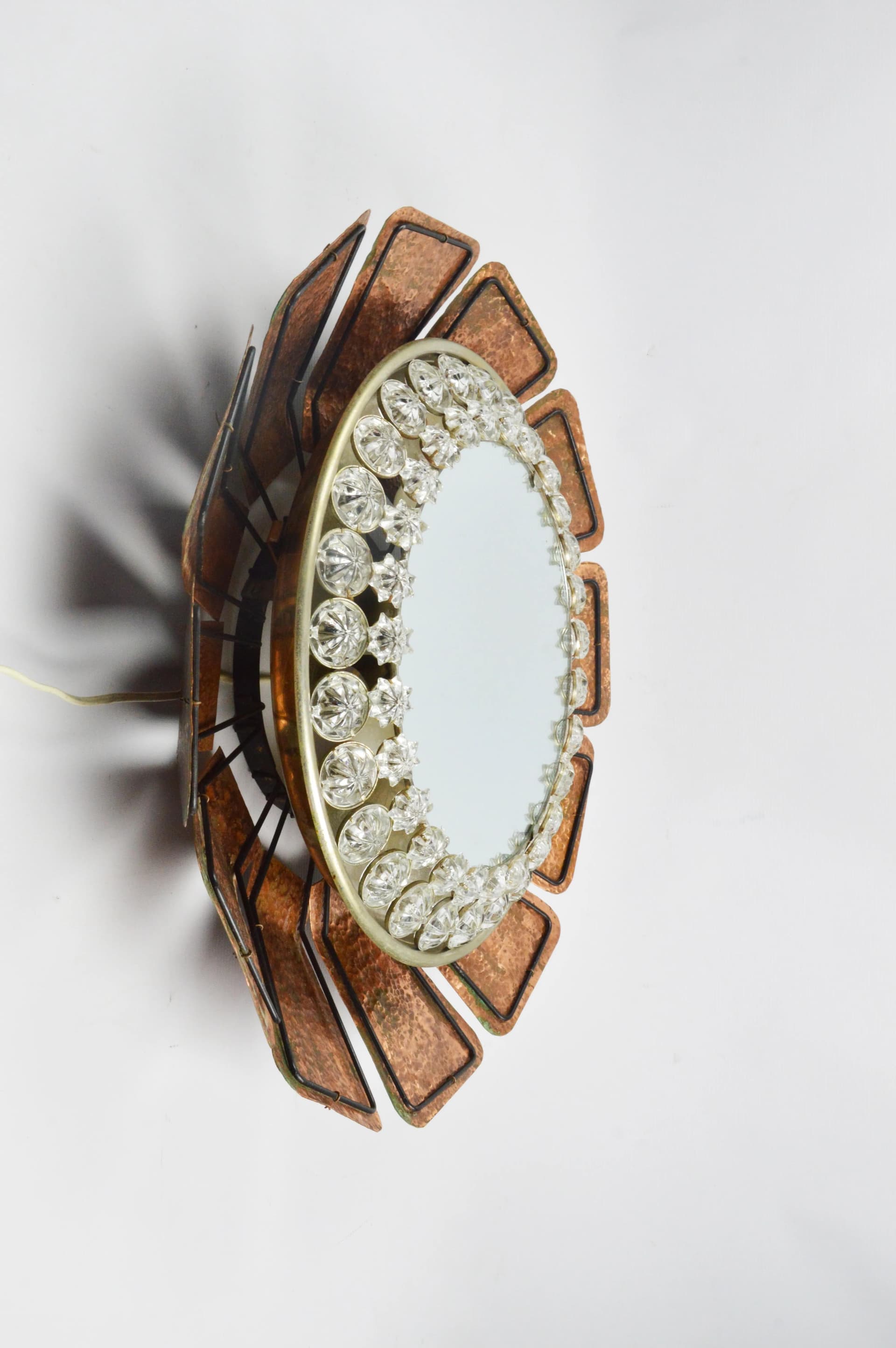 Wall mirror sunburst, clear glass, golden metal, Germany, 1970s. - 84415