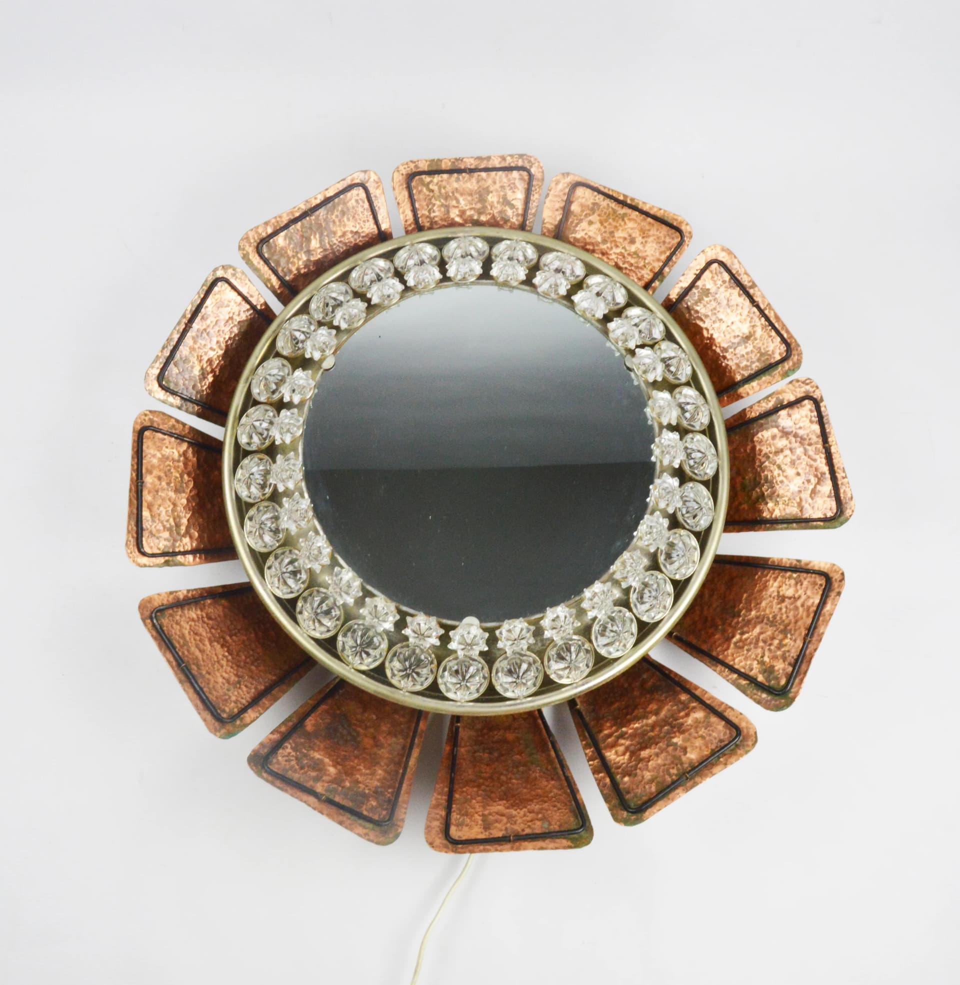 Wall mirror sunburst, clear glass, golden metal, Germany, 1970s. - 84417