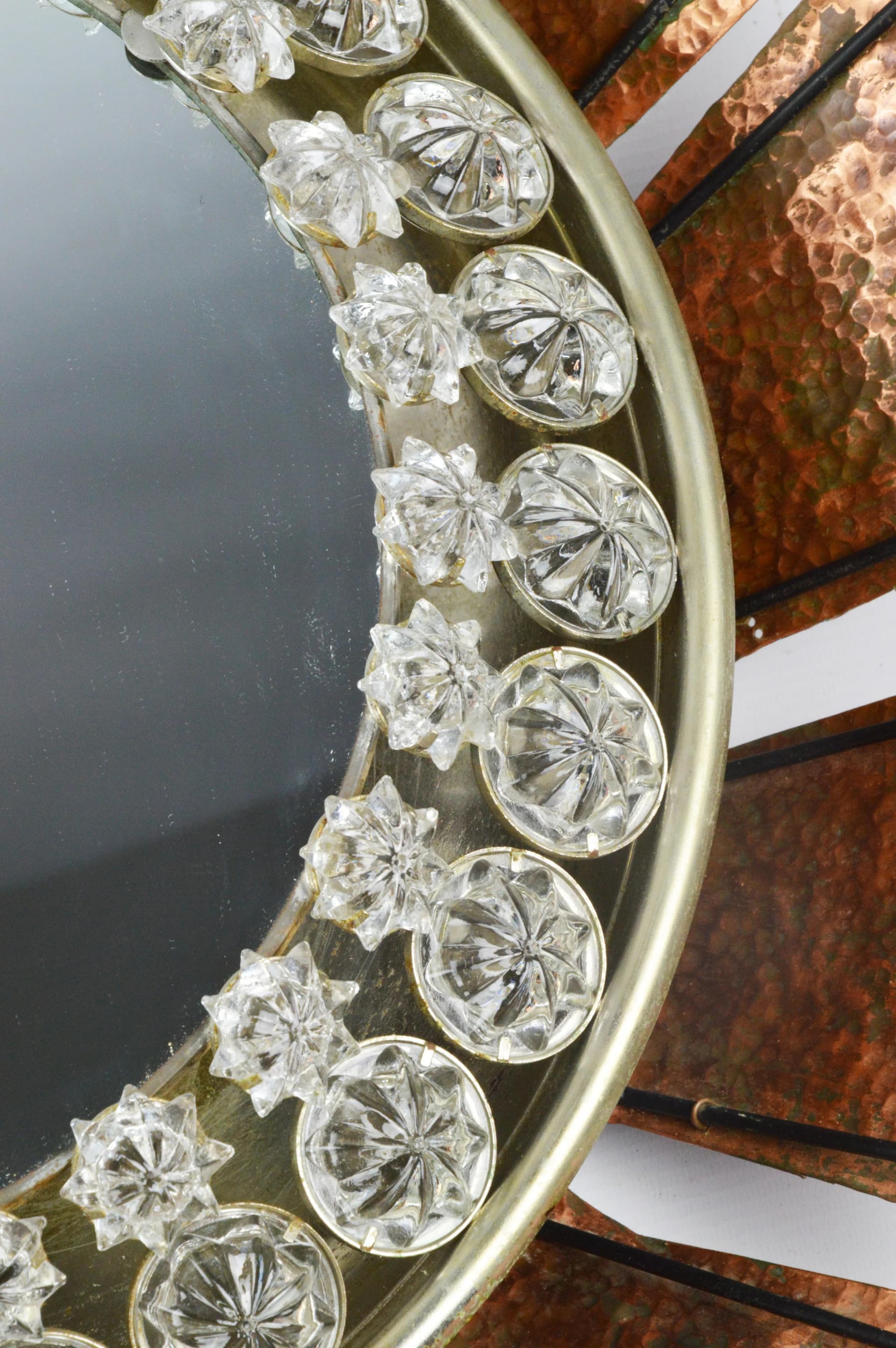 Wall mirror sunburst, clear glass, golden metal, Germany, 1970s. - 84416