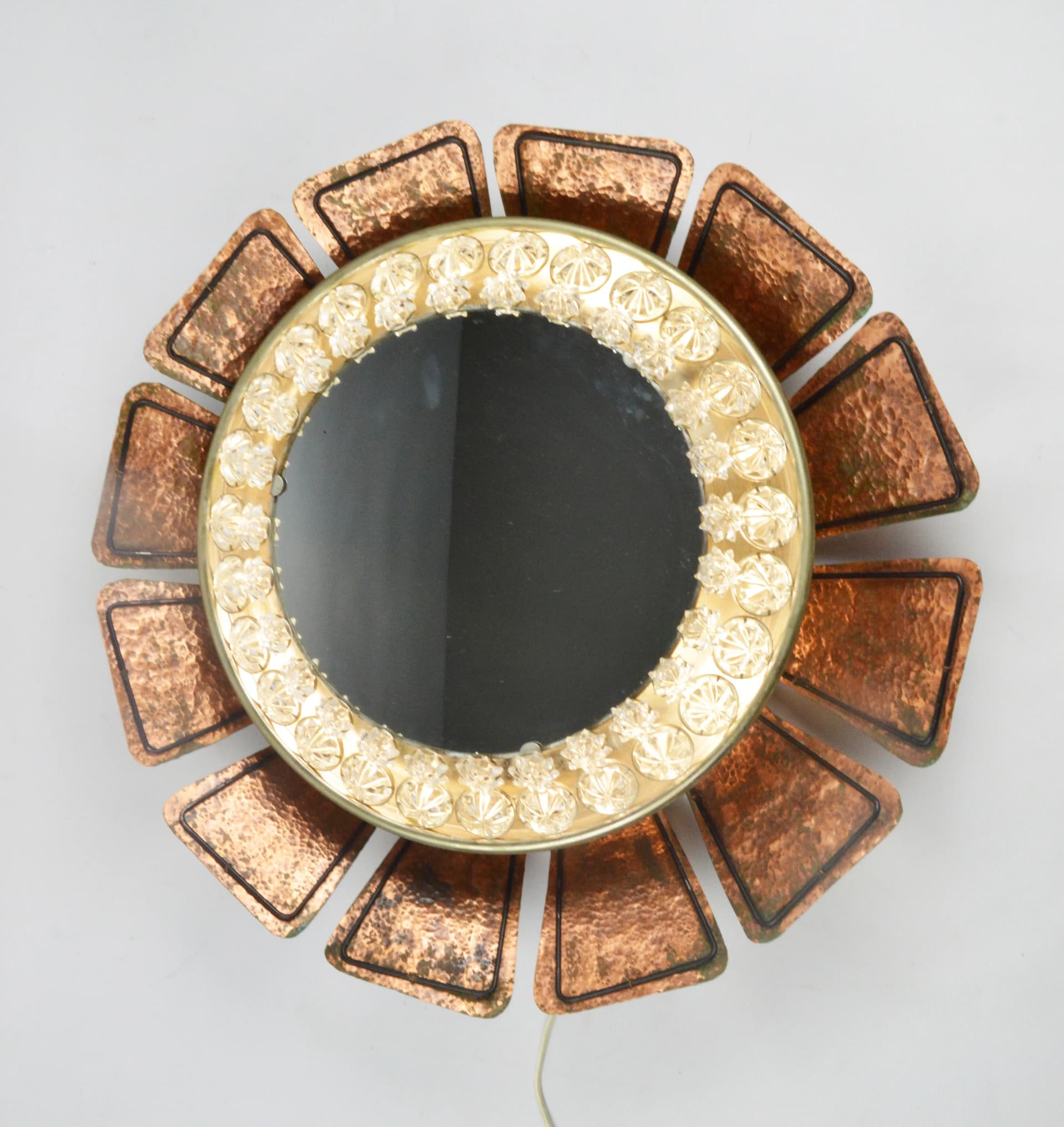 Wall mirror sunburst, clear glass, golden metal, Germany, 1970s. - 84419