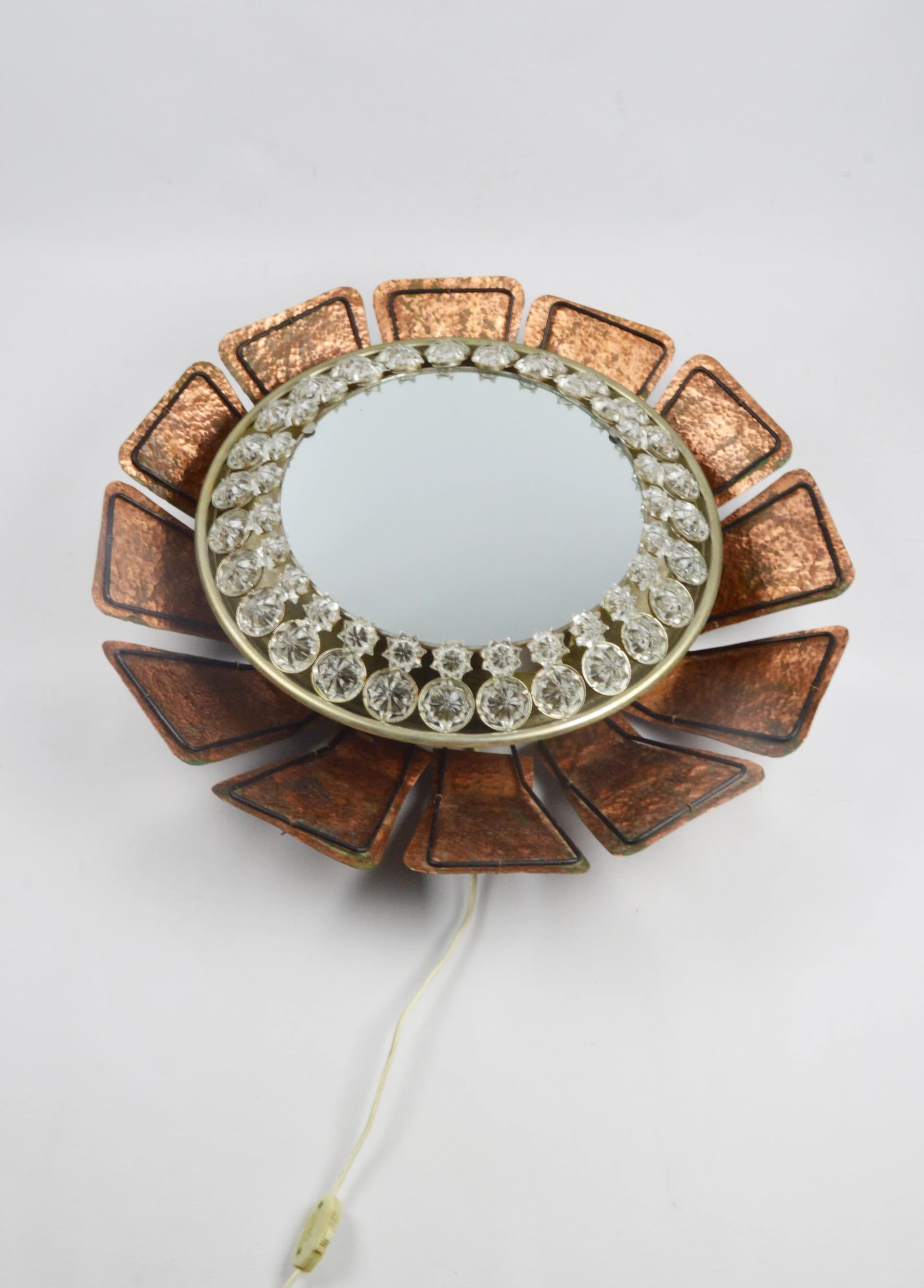 Wall mirror sunburst, clear glass, golden metal, Germany, 1970s. - 84418