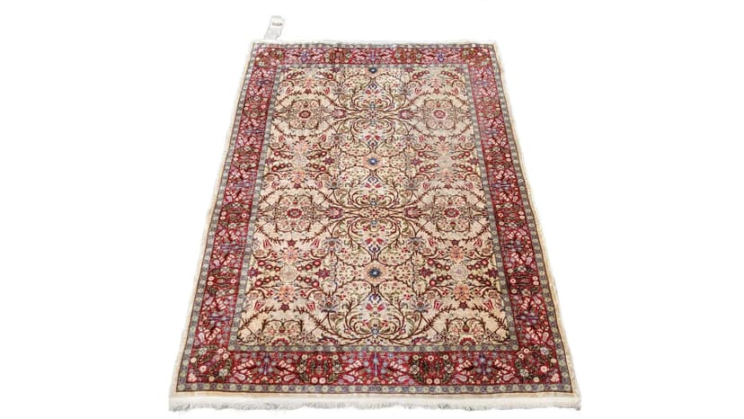 Dywan Hereke, 155x103cm, jedwab beżowy, Turcja