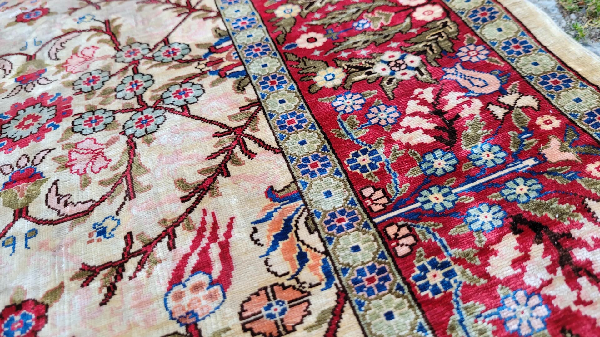 Dywan Hereke, 155x103cm, jedwab beżowy, Turcja - 87456