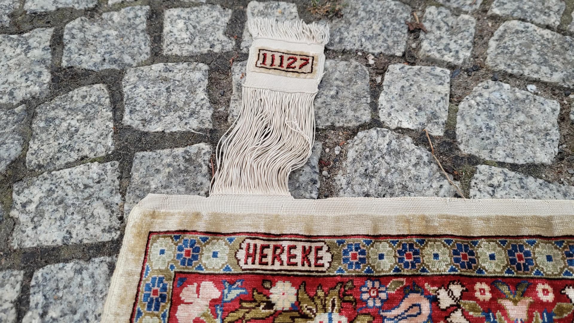 Dywan Hereke, 155x103cm, jedwab beżowy, Turcja - 87455