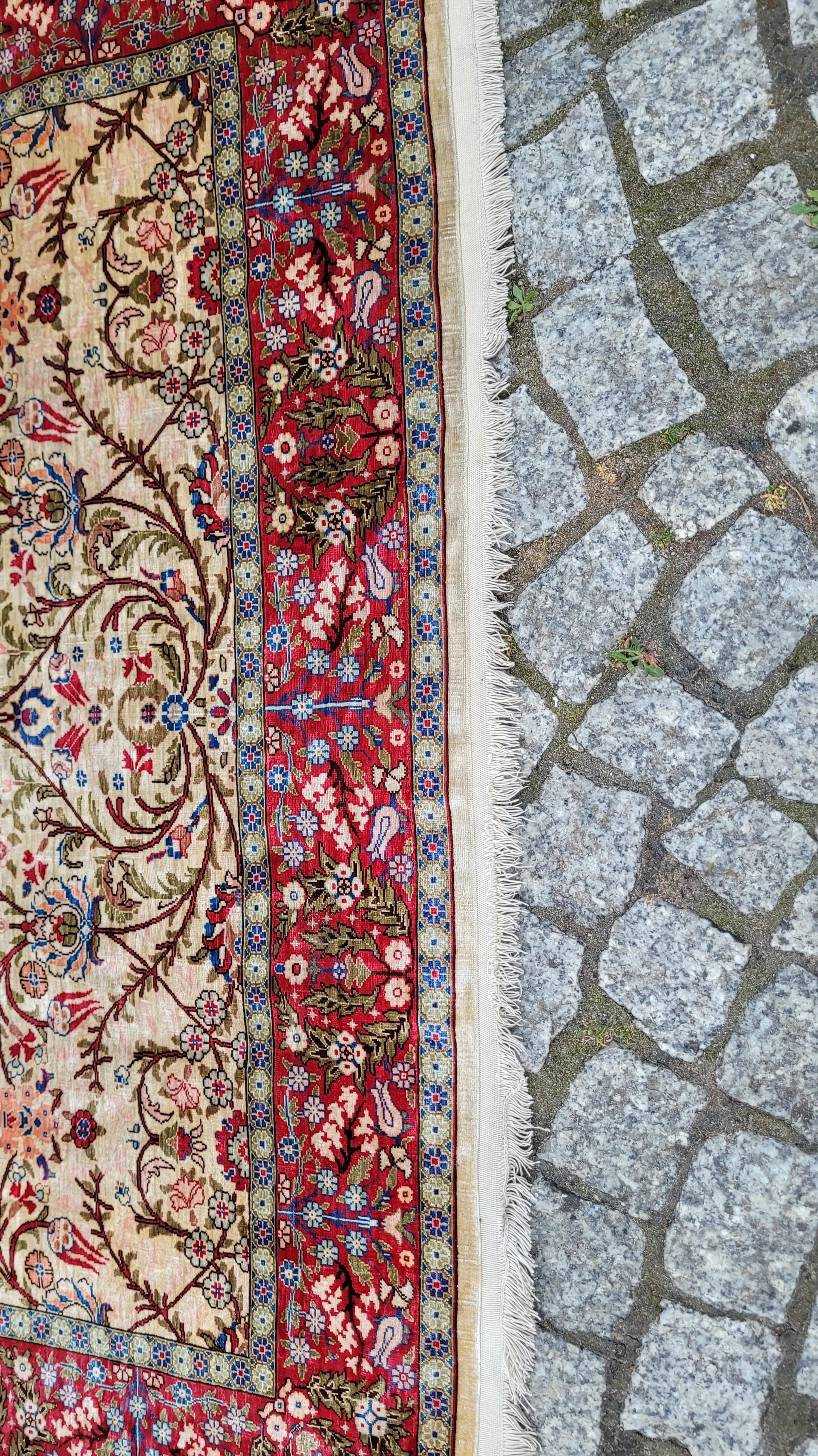 Dywan Hereke, 155x103cm, jedwab beżowy, Turcja - 87458