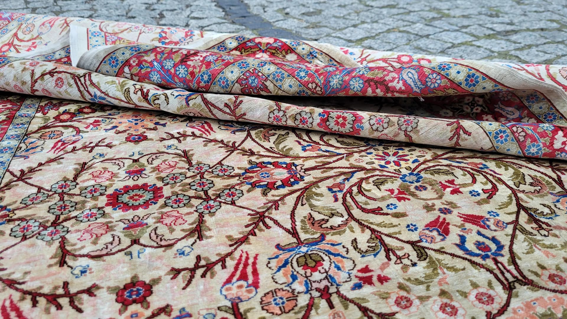 Dywan Hereke, 155x103cm, jedwab beżowy, Turcja - 87460