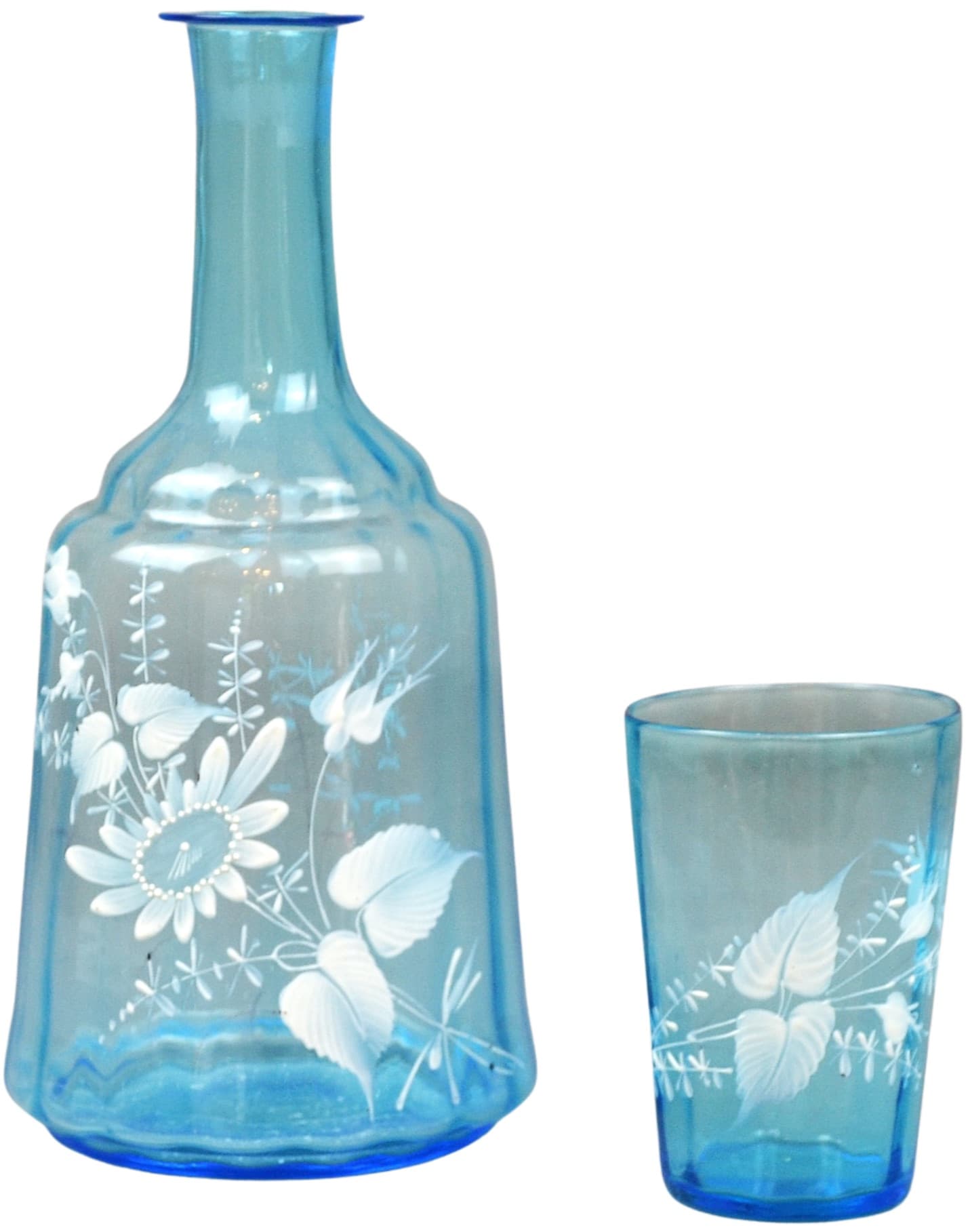 Karafka ze szklanką Mary Gregory, niebieski, szkło, Czechy, XIX w.