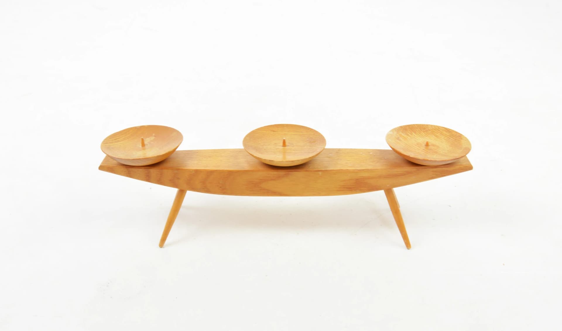 Świecznik, brązowy, drewno, Polska, lata 70. - 84345