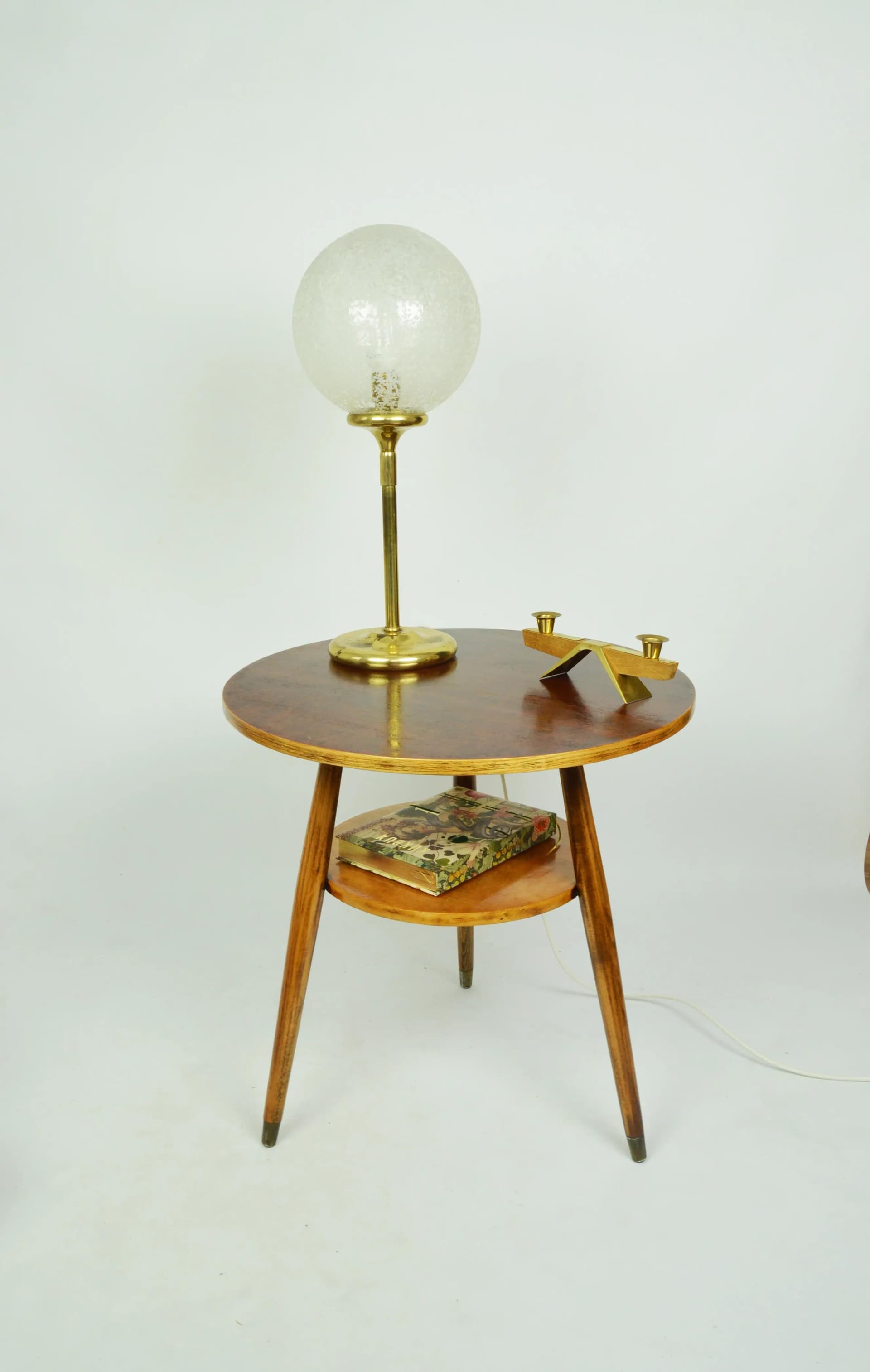 Lampa stołowa, szkło matowe, mosiądz złoty, Polska, lata 70. - 84328