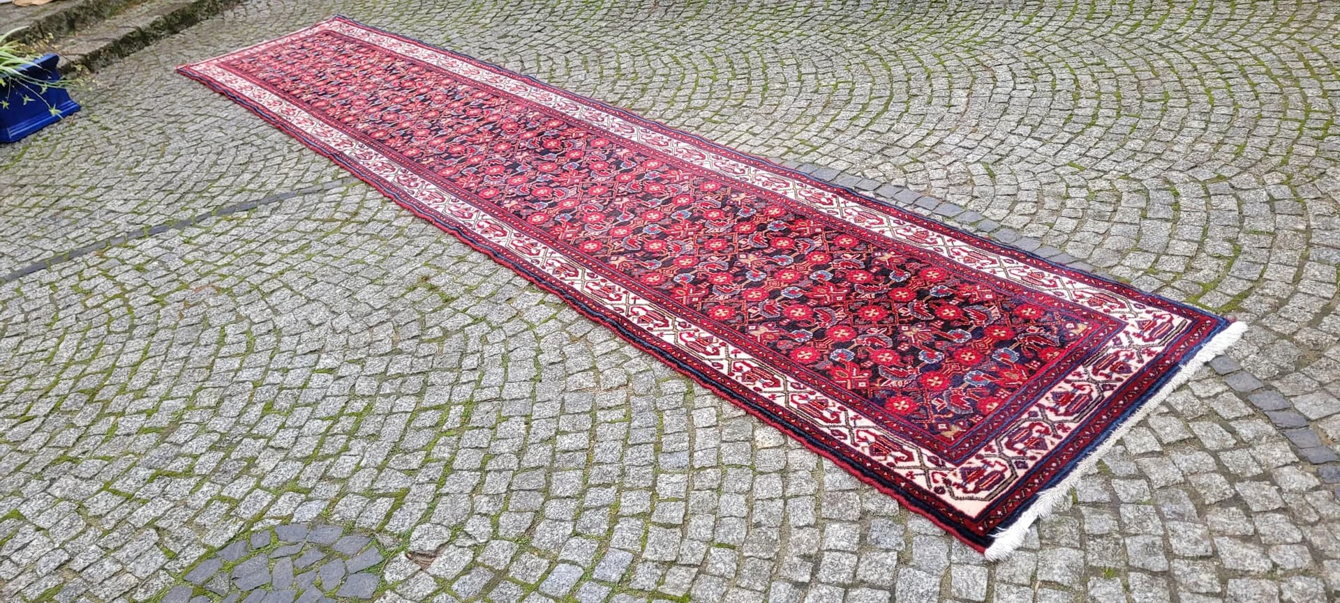 Chodnik Hamadan 90x485 cm, czerwony, wełna, Iran, lata 20. - 87424